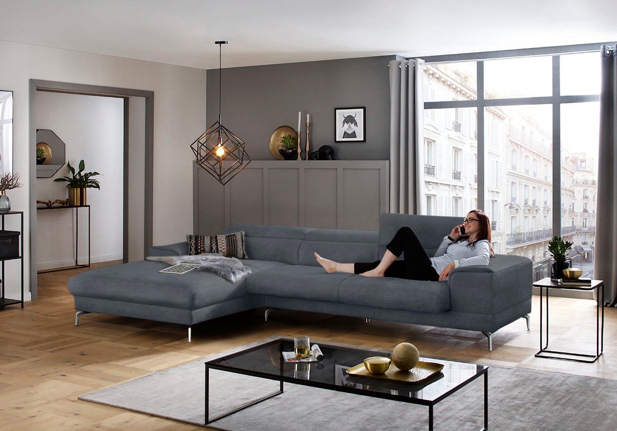 W.SCHILLIG Ecksofa »piedroo, Designsofa mit tollem Sitzkomfort, elegant und bequem, L-Form«, Kopfteilverstellung, wahlweise mit Sitztiefenverstellung, Breite 343cm