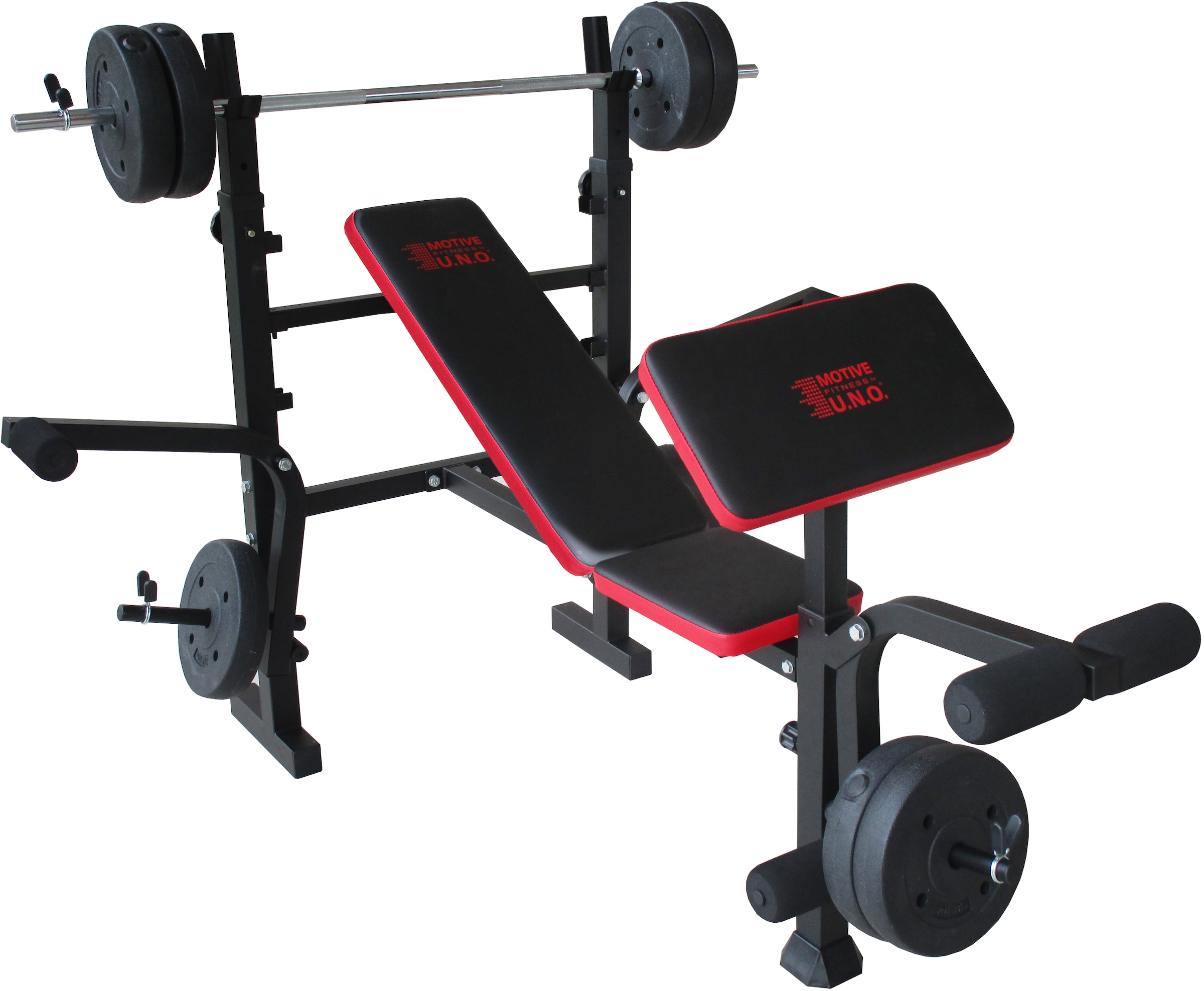 Hantelbank "Bronx", schwarz (schwarz, rot), MOTIVE FITNESS BY U.N.O., TrainingsbänkeB:147cm H:120cm L:162cm, B:147cm H:120cm L:162cm