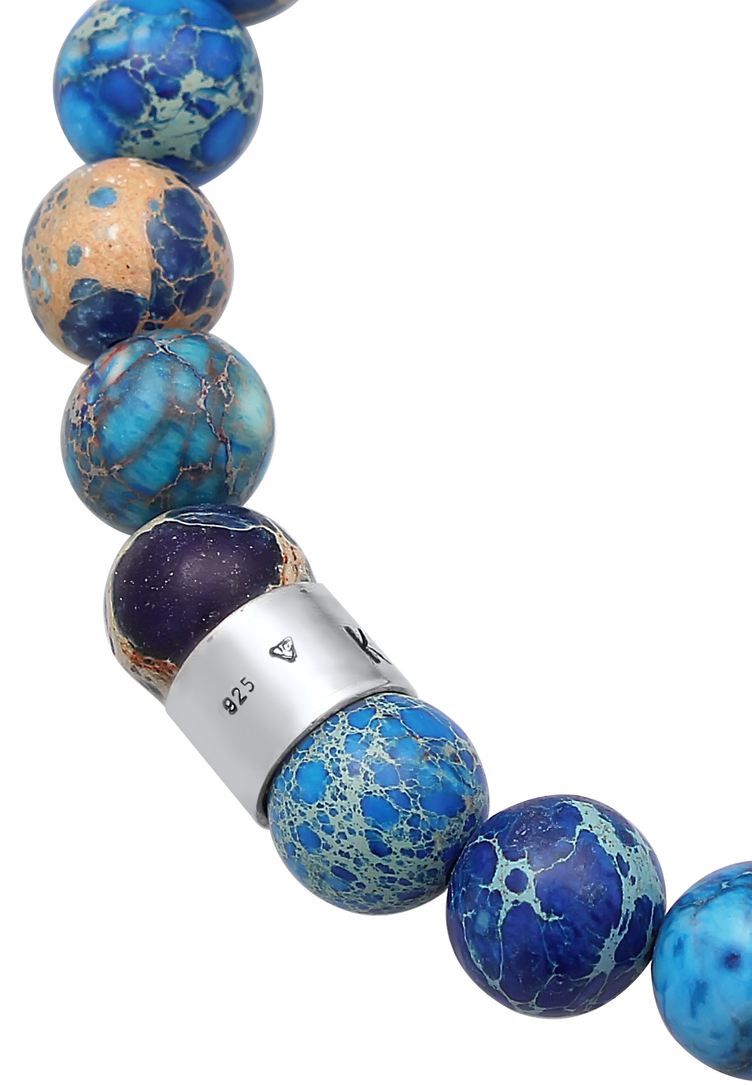 Armband KUZZOI "Herren Achat Perlen Blau Beads 925 Silber" Gr. 23, silber, Armbänder, Herren, 23cm, ohne Stein, Silber 925 (Sterlingsilber), Armband 3