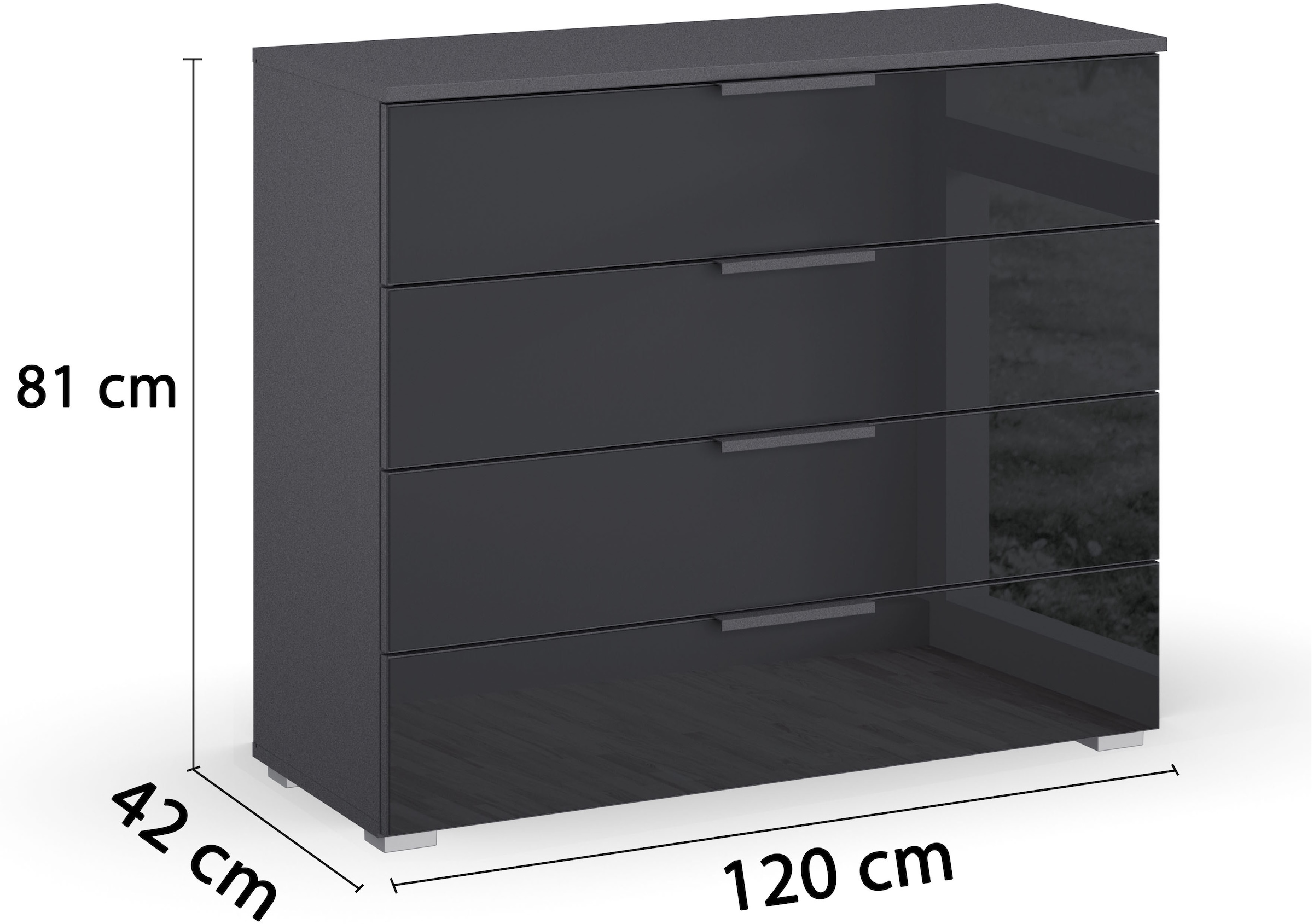 rauch Schubkastenkommode »Sideboard Kommode Schubkastenkommode KOLUNA mit Glasfront«, (Breite 80 cm inkl. Soft-Close-Funktion), vier große und geräumige Schubladen mit viel Stauraum MADE IN GERMANY