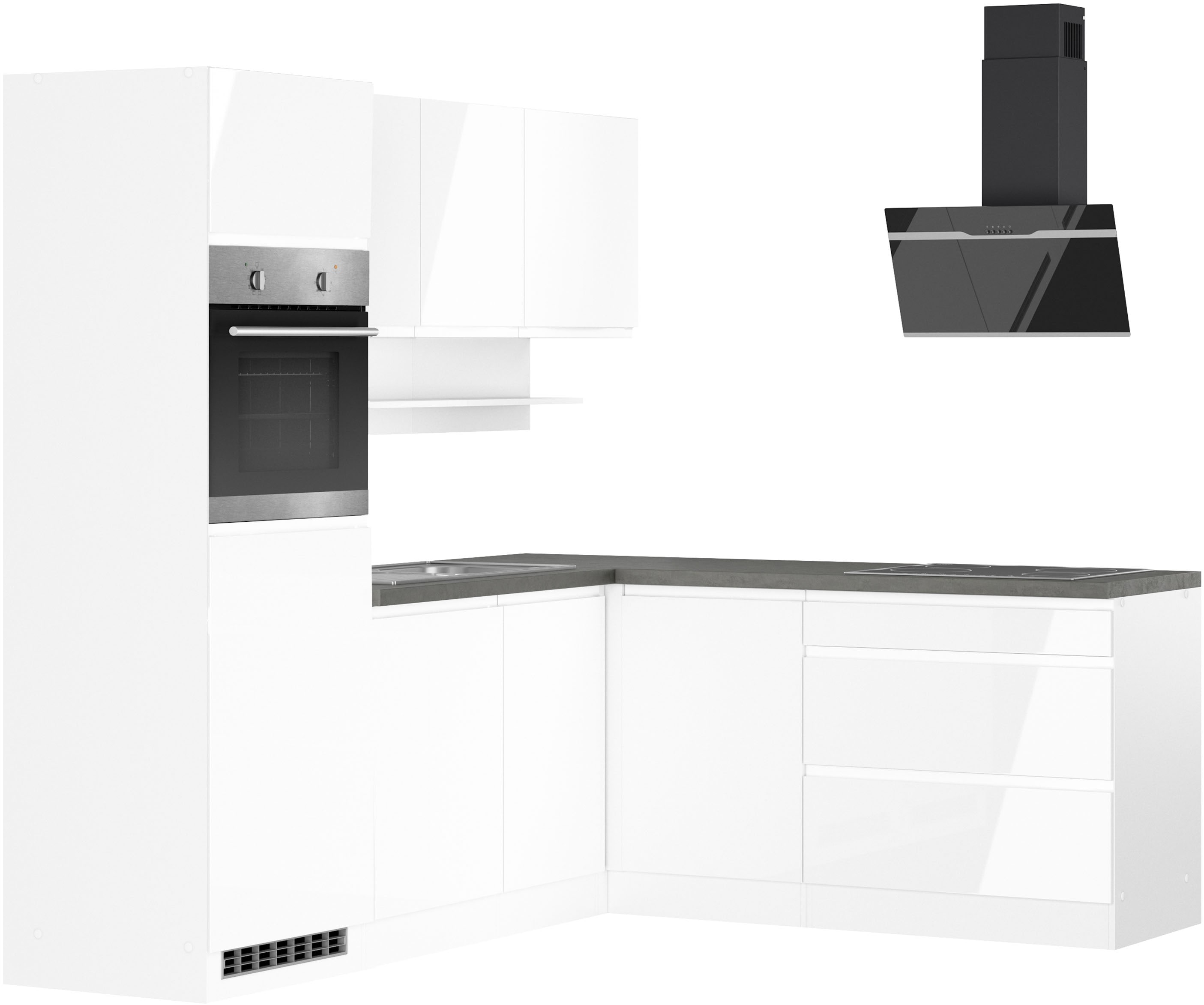 KOCHSTATION Winkelküche "KS-Virginia,neu in verbesserter Ausführung" Arbeitsplatte 38 mm stark, Stauraum, Softclose, Stellbreite 230/190 cm, Soft-Close,wahlweise mit E-Geräten
