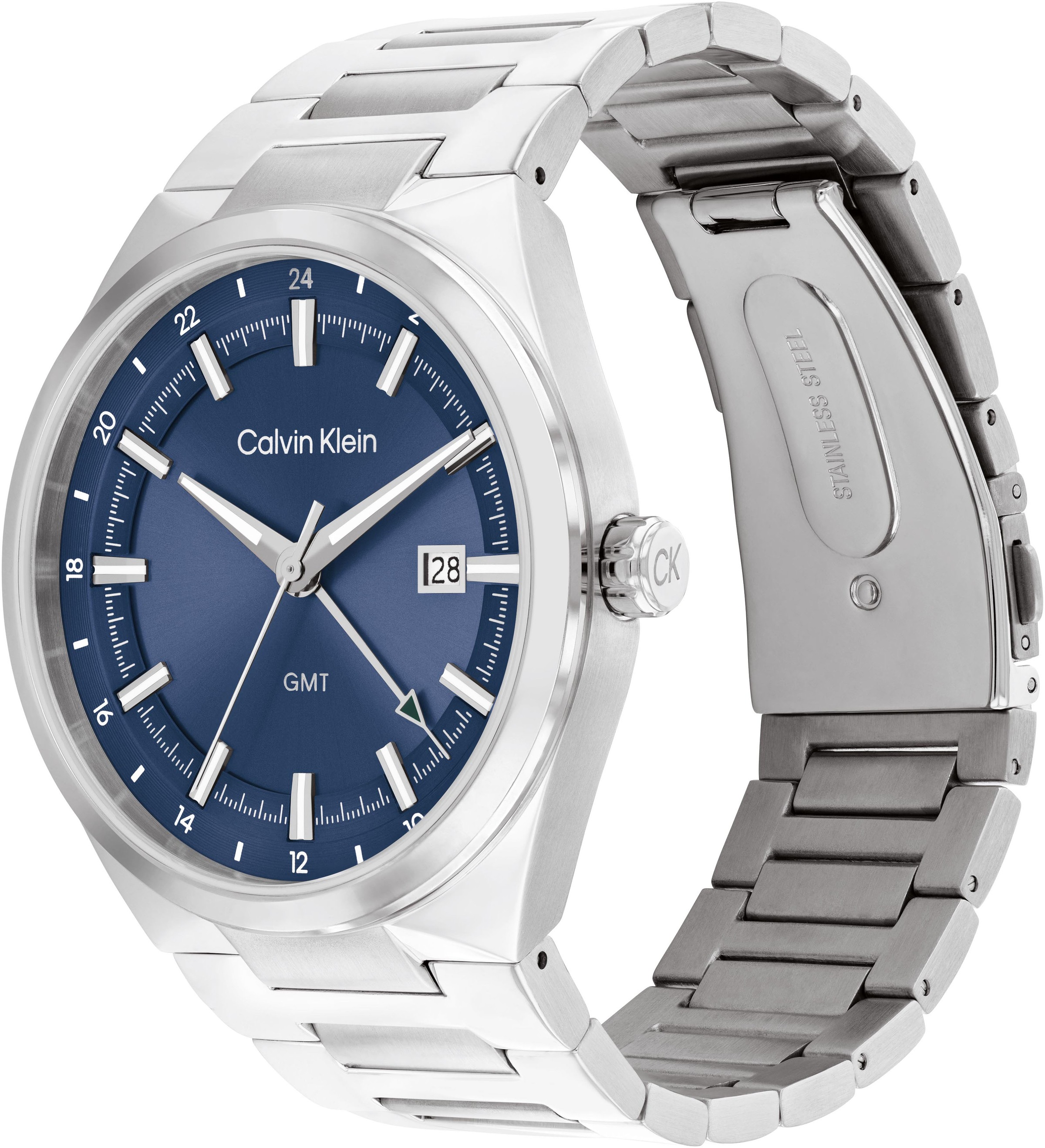 Calvin Klein Quarzuhr »DISTINGUISH GMT«, Armbanduhr, Herrenuhr, Edelstahlarmband, analog, Tag, 2. Zeitzone