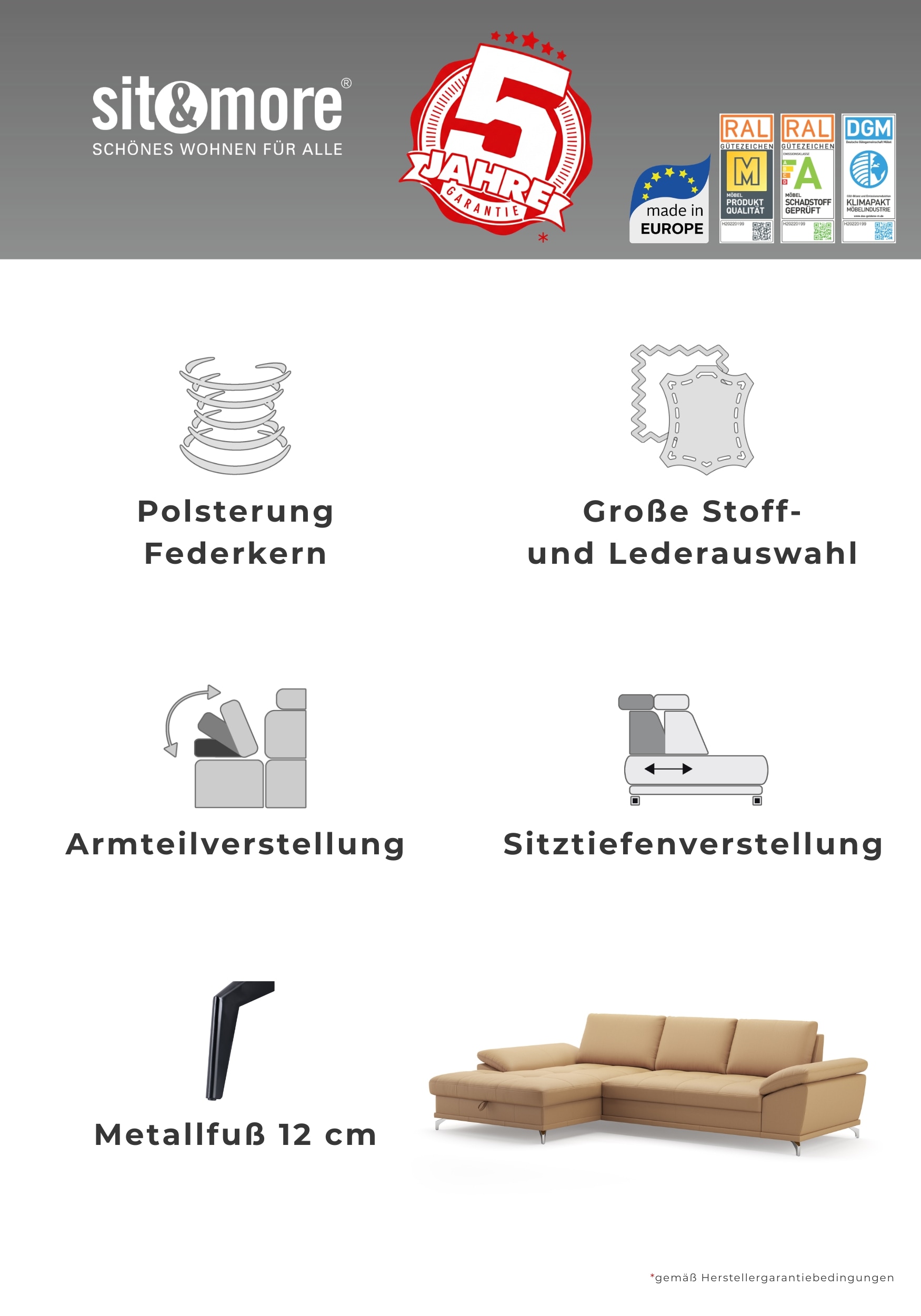 OTTO home Wohnlandschaft »Costello U-Form, B: 363 cm mit Sitztiefen-, Armteilverstellung &« 3 Nierenkissen, optional Schlaffunktion & Bettkasten