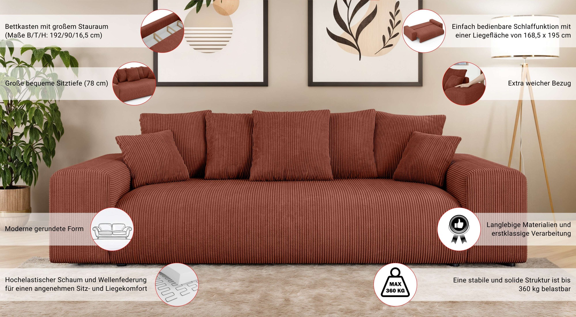 Thumbnail - Home affaire Big-Sofa "LAKESIDE 3-Sitzer Schlafsofa mit Bettkasten, Breite 256,5 cm" Liegefläche 168,5x195 cm, hoher Sit...