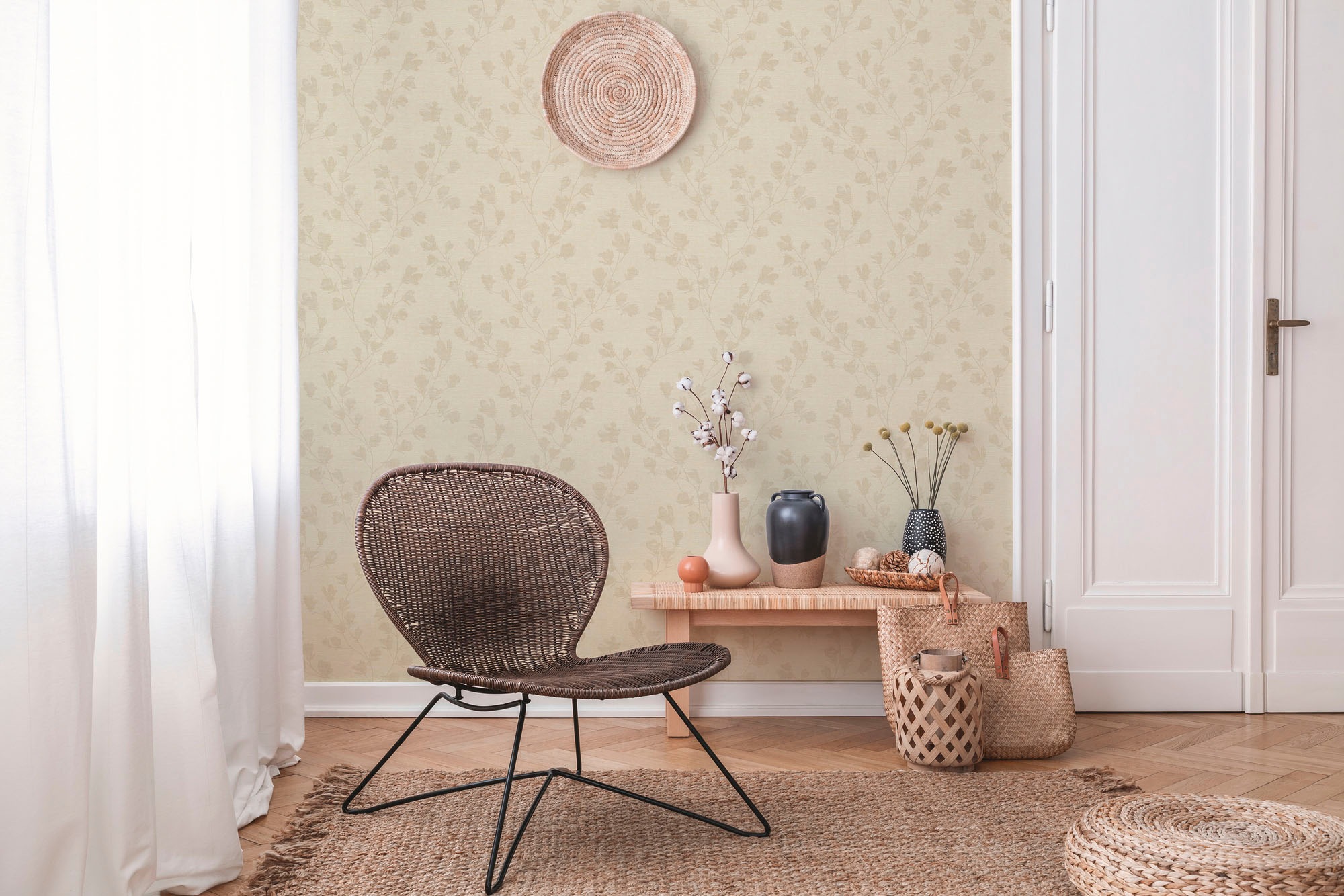A.S. Création Vliestapete »Nara Blätterranke«, matt-gemustert-neutral, Tapete Natur Tapeten Wohnzimmer Schlafzimmer Küche modern Design Optik