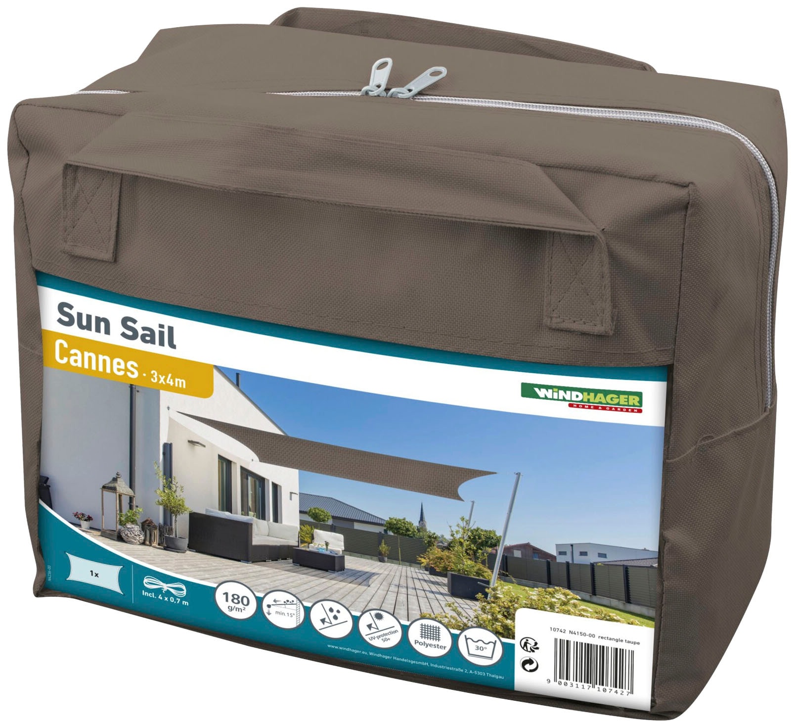 Windhager Sonnensegel »Cannes Rechteck«, 3x4m, taupe
