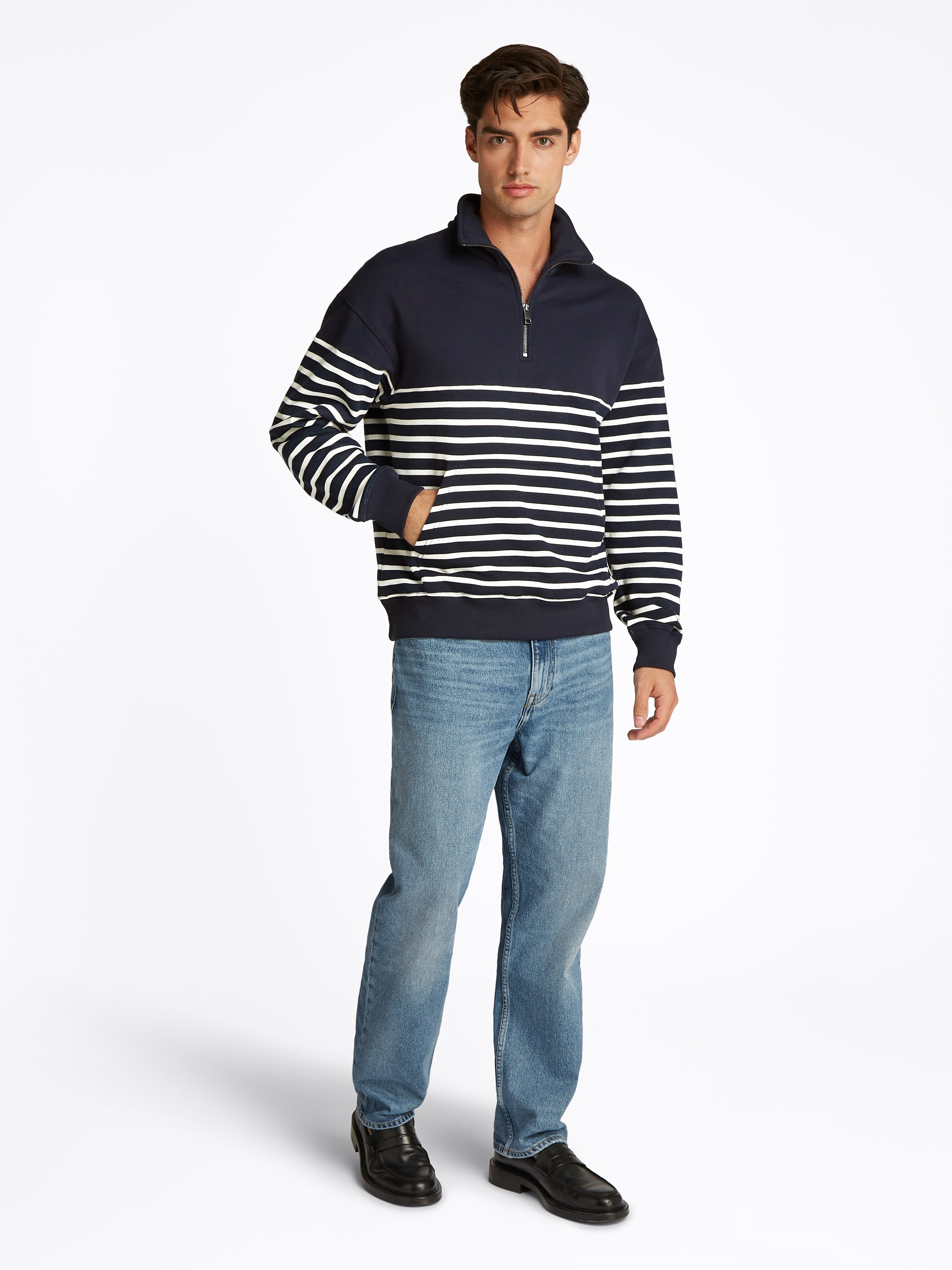 Tommy Hilfiger Sweatshirt »PLACED STRIPE 1/4 ZIP«, Mit Rundhalsausschnitt