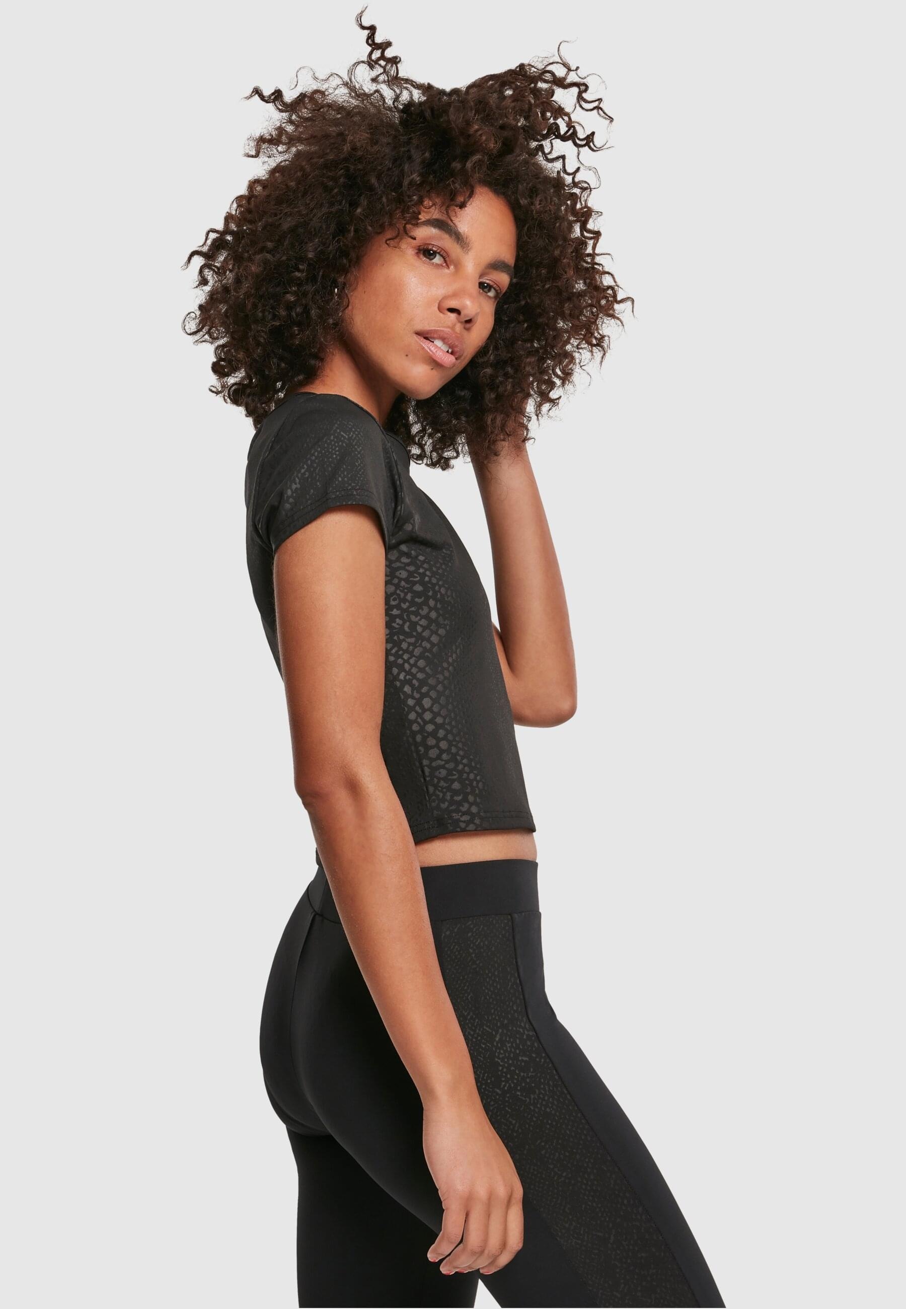 URBAN CLASSICS Kurzarmshirt »Urban Classics Damen Ladies Stretch Pattern Cropped Tee«, (1 tlg.)