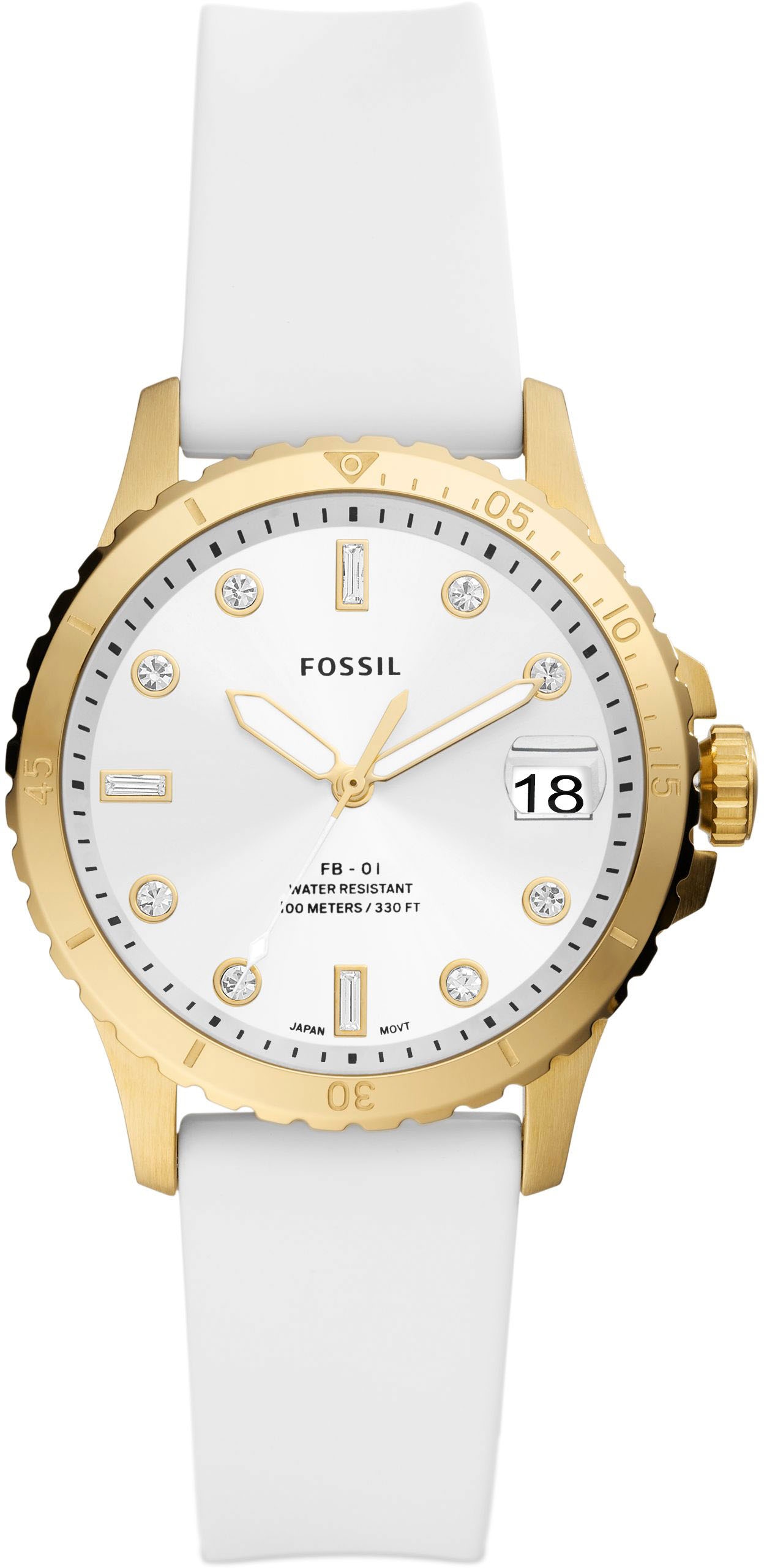 Fossil Quarzuhr »FB-01, ES5286«, Armbanduhr, Damenuhr, Datum, Silikonarmband, bis 10 bar wasserdicht