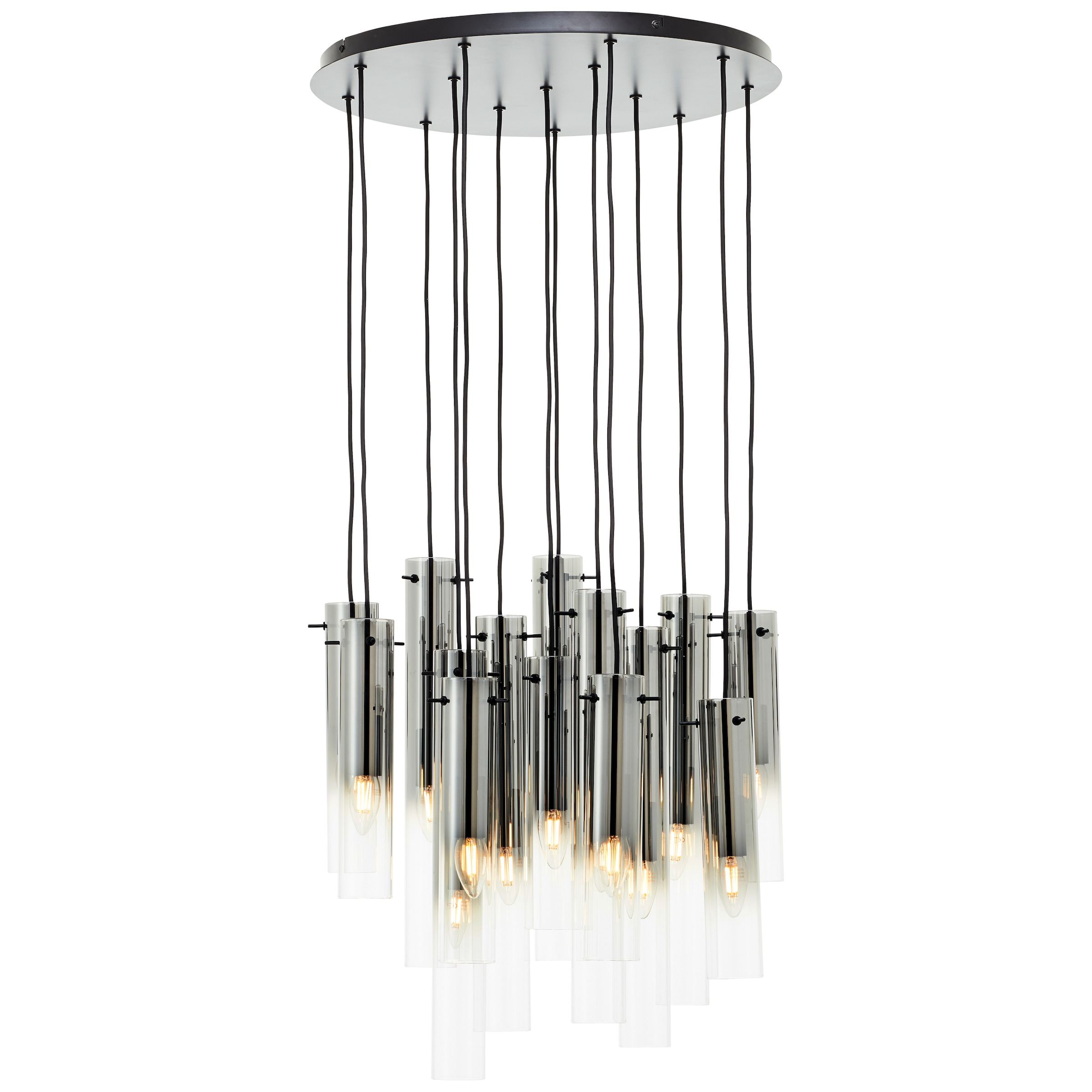 Brilliant Pendelleuchte »Glasini«, 14 flammig, Leuchtmittel E14 | ohne Leuchtmittel, 199 x 52 cm, 14 x E14, kürzbar, Metall/Rauchglas, matt schwarz