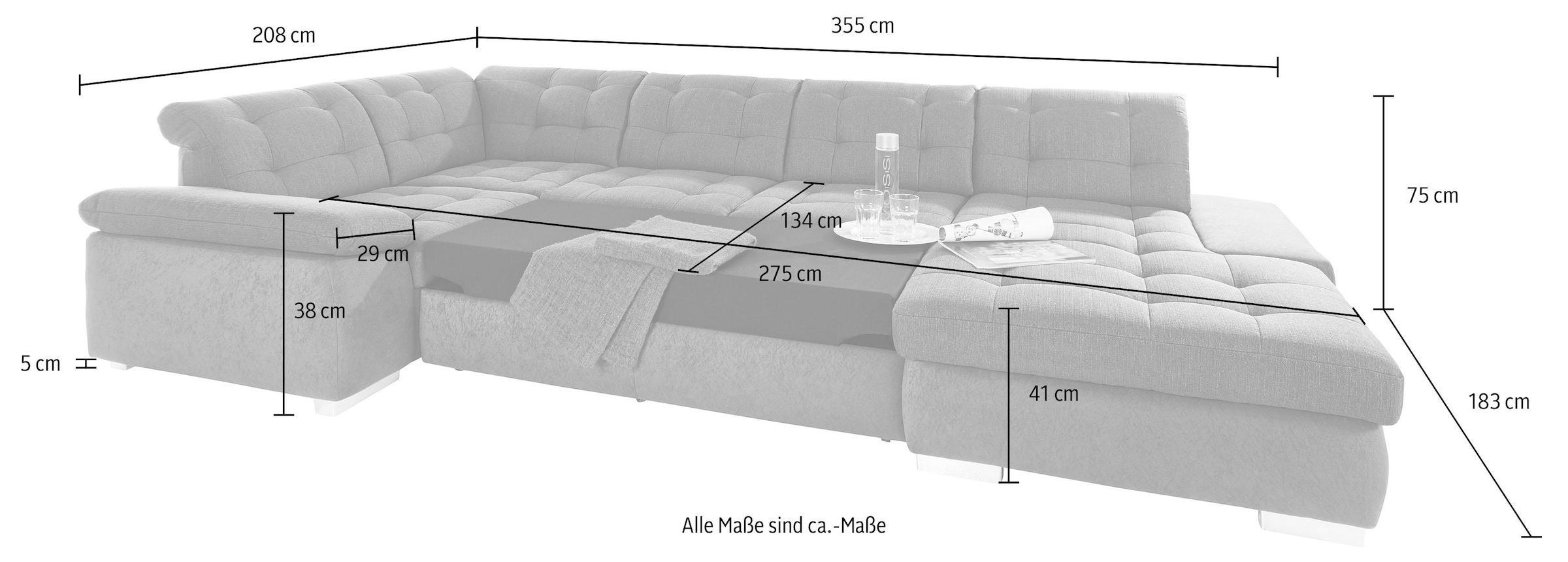 sit&more Wohnlandschaft »Ontario U-Form«, XXL, wahlweise mit Bettfunktion