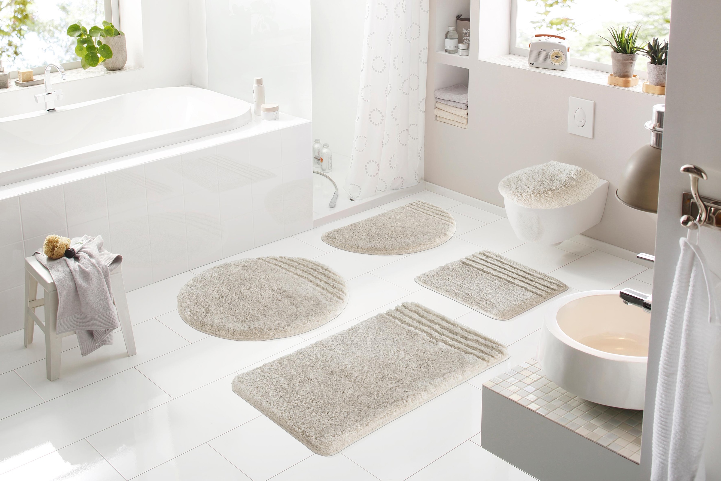 Möve Badematte »Loft, Badvorleger, Badezimmer Teppich«, rutschhemmend beschichtet, fußbodenheizungsgeeignet-strapazierfähig-schnell trocknend, Badteppich, Badematten auch als 2 teiliges Set & rund
