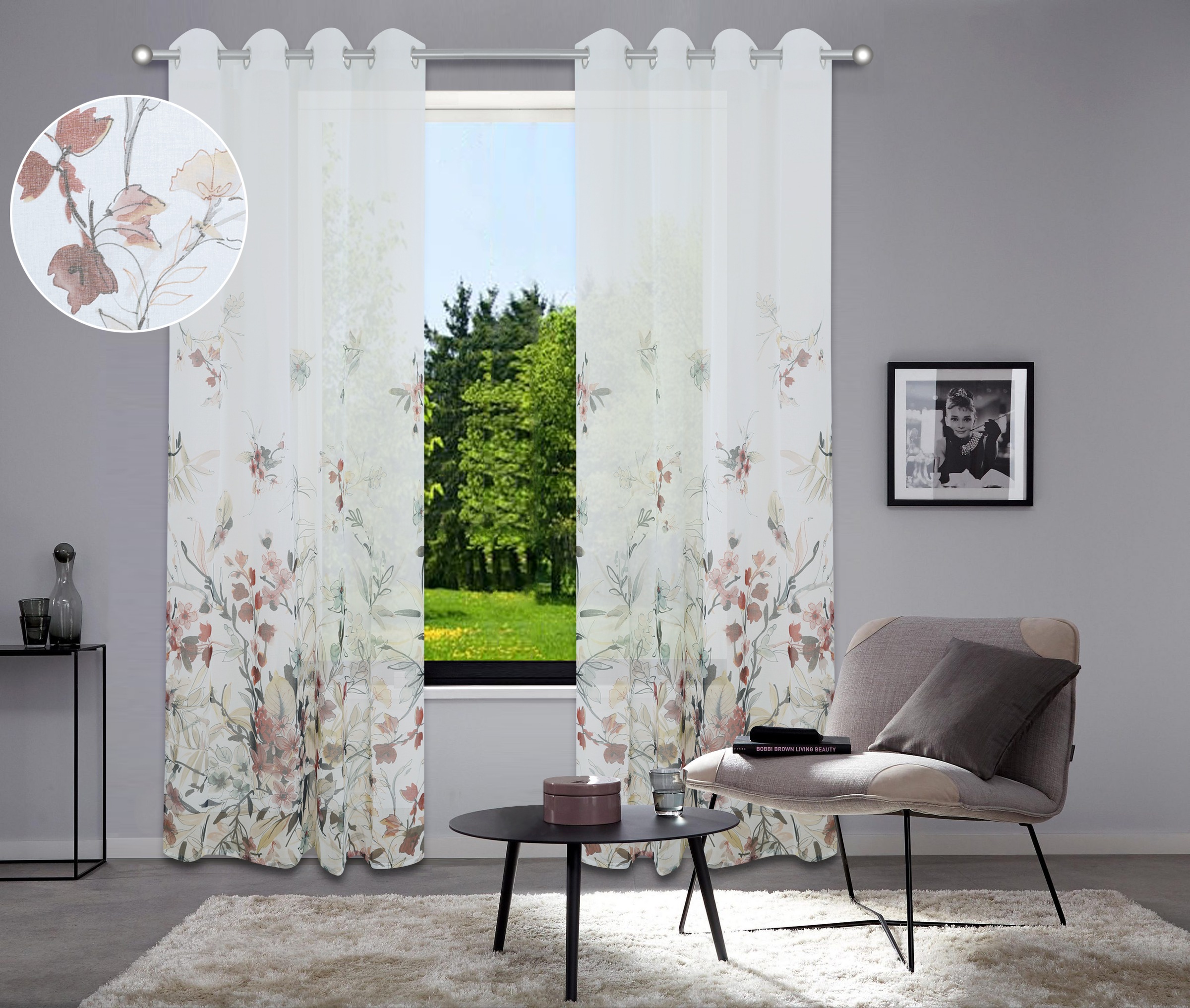 Home affaire Gardine "Friesach" Ösen 1 Stk. tlg. Blumenmuster, transparent, günstig online kaufen