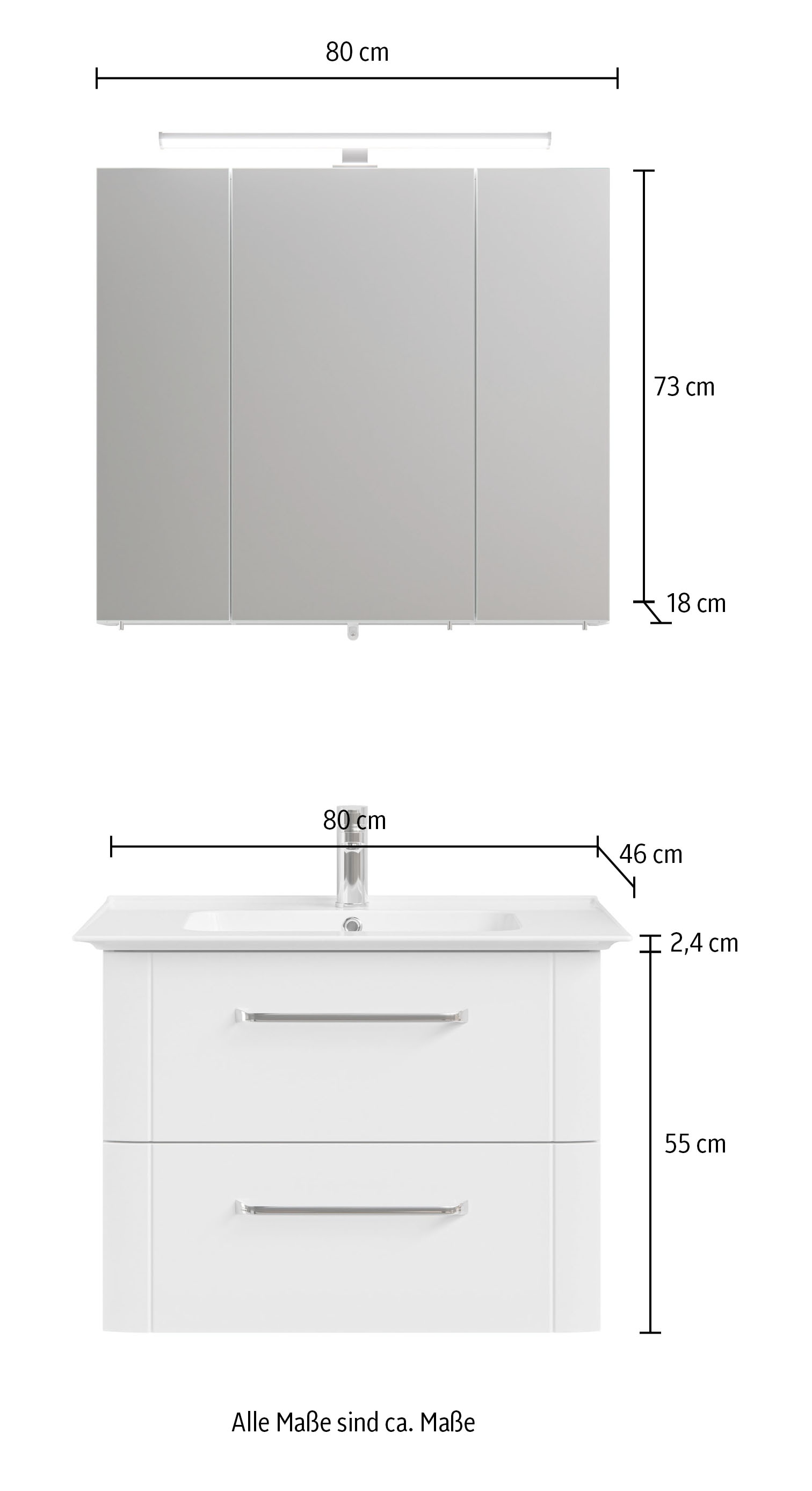 Saphir Badmöbel-Set, (3 St.), Badezimmer Set 80 cm breit, inkl. Türdämpfer, 3 Türen, 2 Schubladen