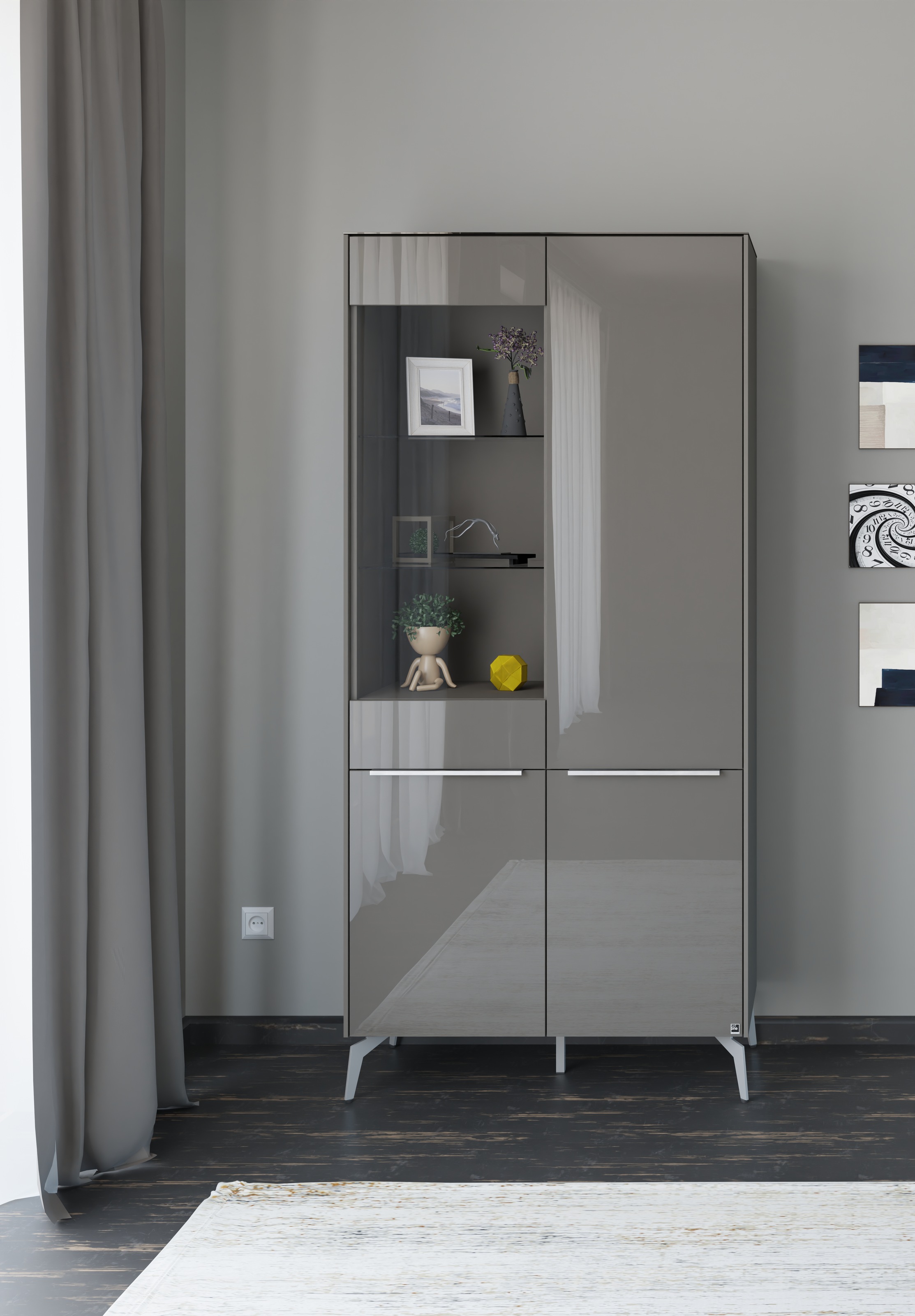 set one by Musterring Standvitrine »Reno« 1 Stk. tlg. Mit Winkelfüßen in diversen Farben, 200 cm Höhe & Farbauswahl