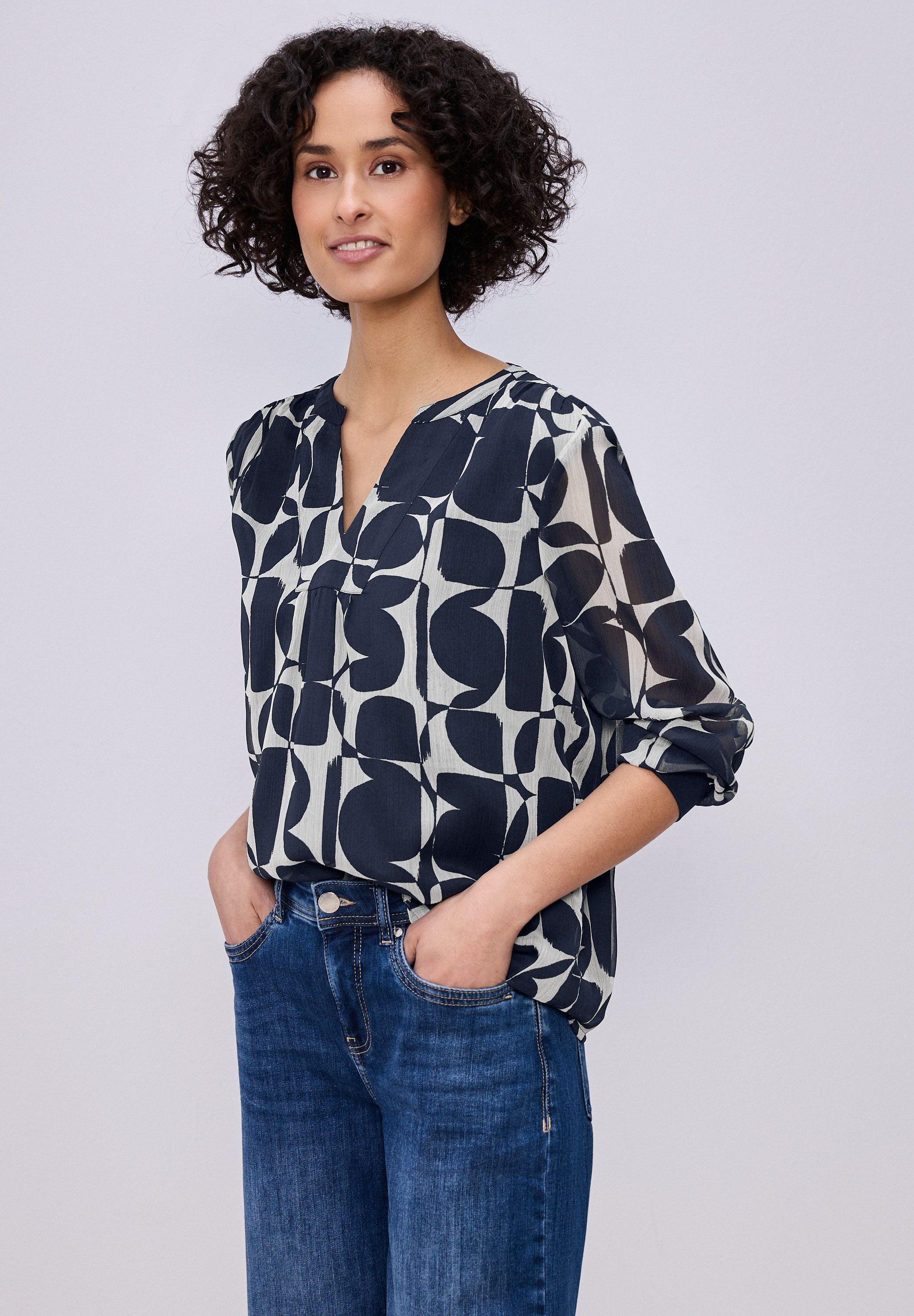 STREET ONE Langarmbluse Gemusterte Bluse mit Tape günstig online kaufen