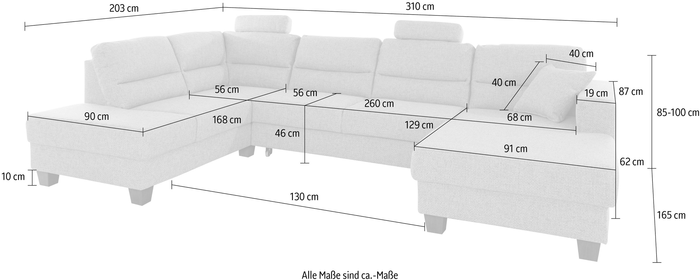 TRENDMANUFAKTUR Wohnlandschaft »Chamber, U-Form«, inklusive zwei Kopfstützen, wahlweise mit Bettfunktion