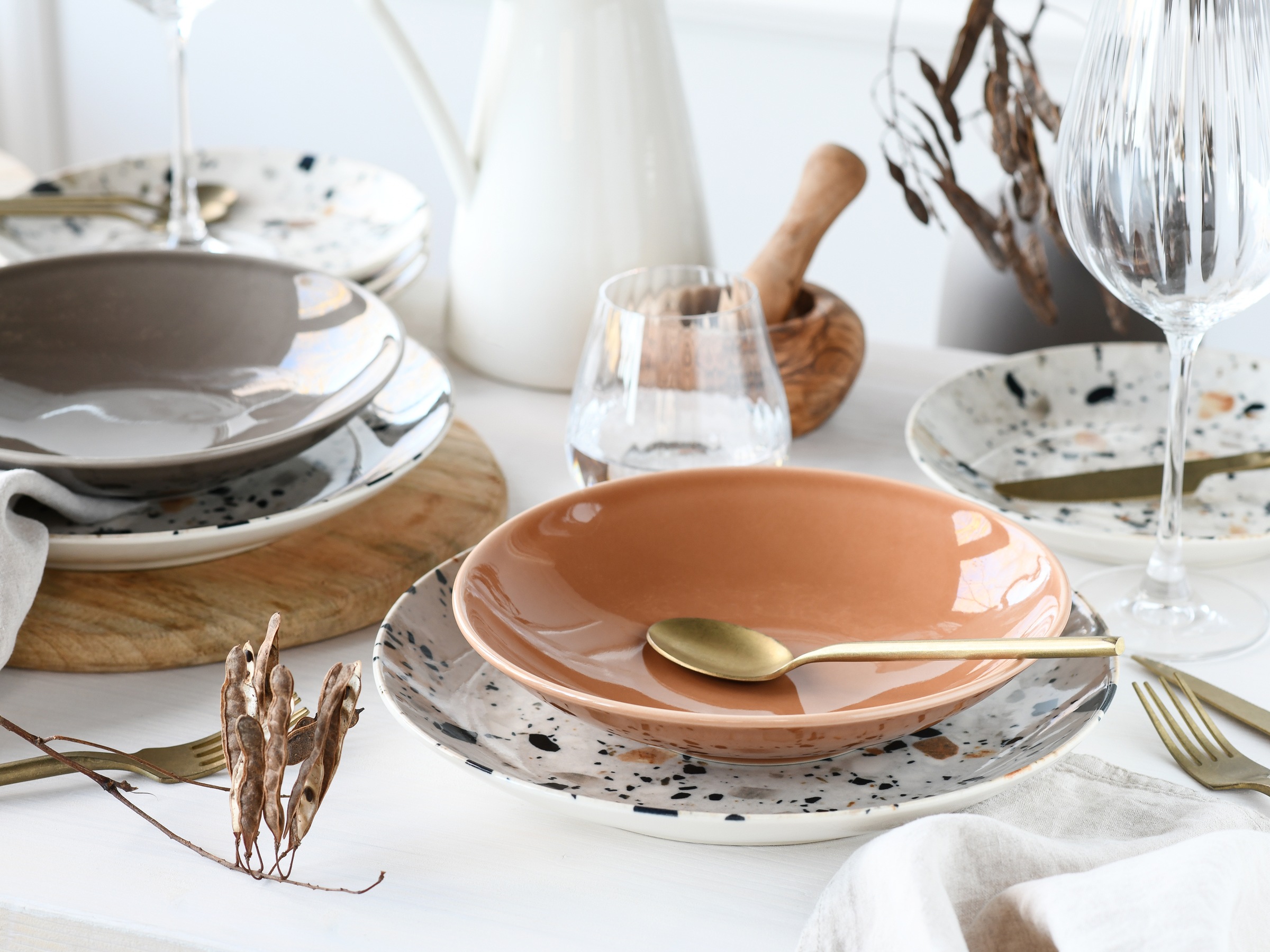 CreaTable Teller-Set »Terrazzo Mix, Tellerset 12-tlg.« Unregelmäßige Steine, Steinoptik