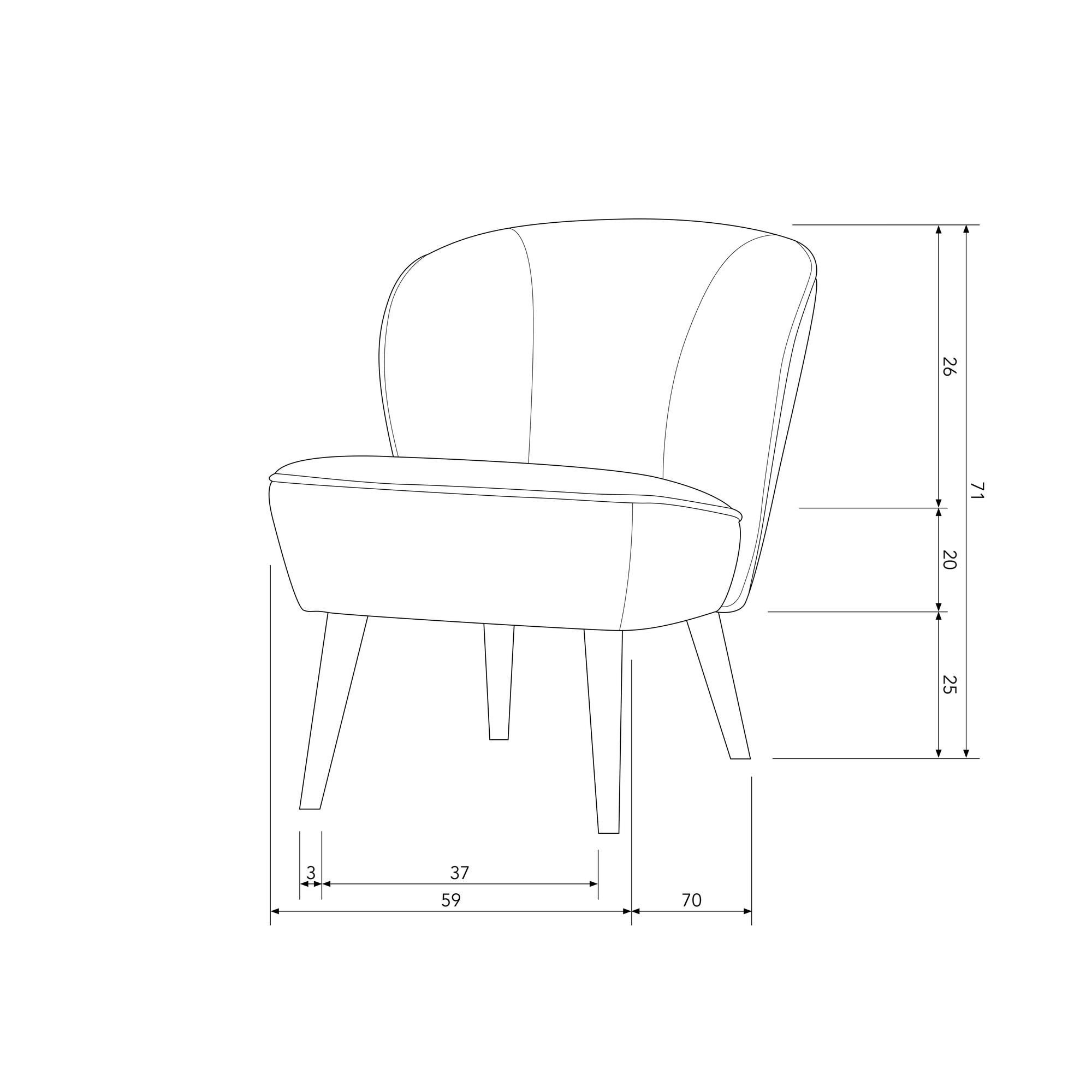 WOOOD Sessel »Sara«, weich gepolstert, 4-Fuß Gestell, H 71 cm x B 59 cm