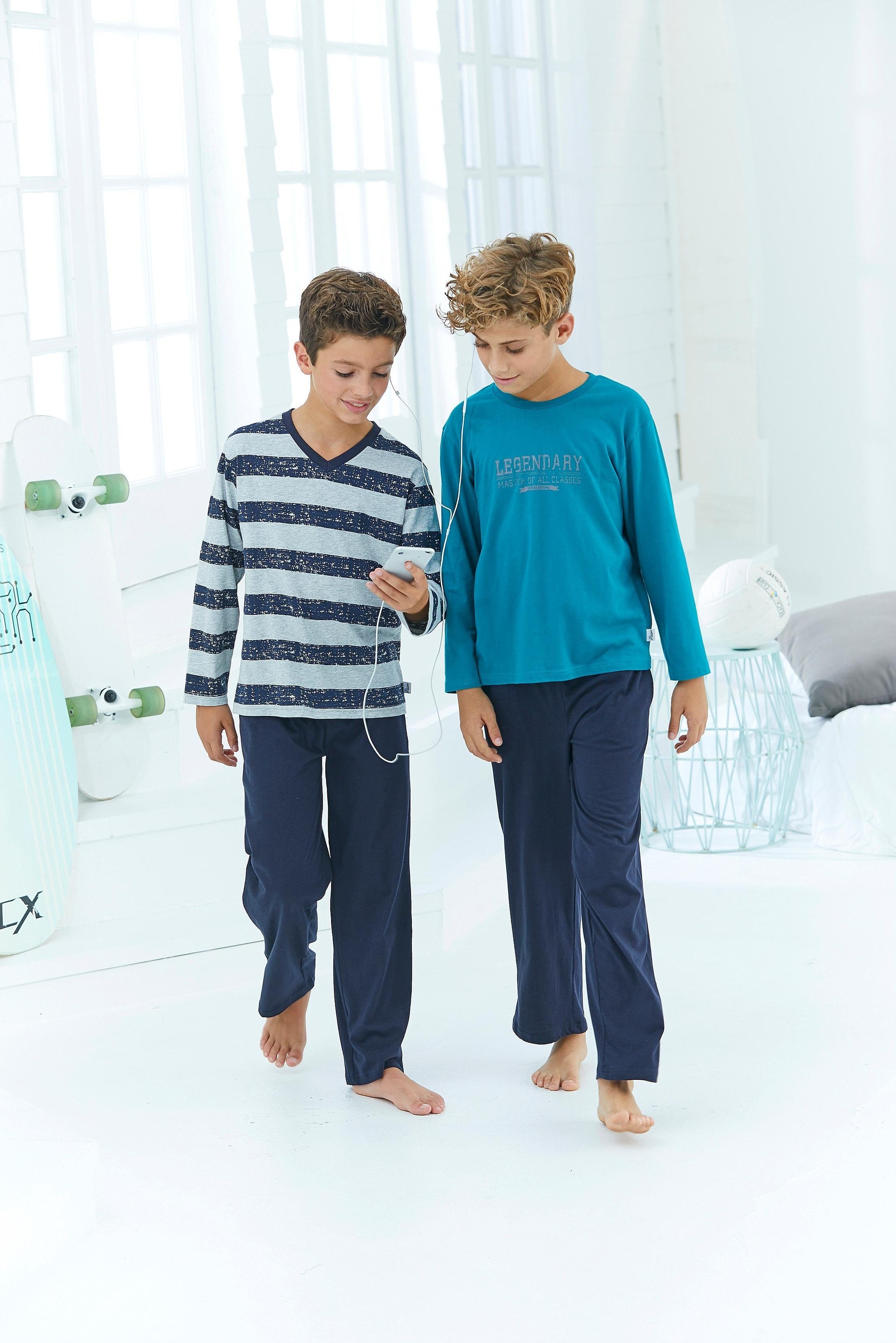 le jogger® Pyjama »mit Streifen und Print«, (4 tlg., 2 Stück), in langer Form