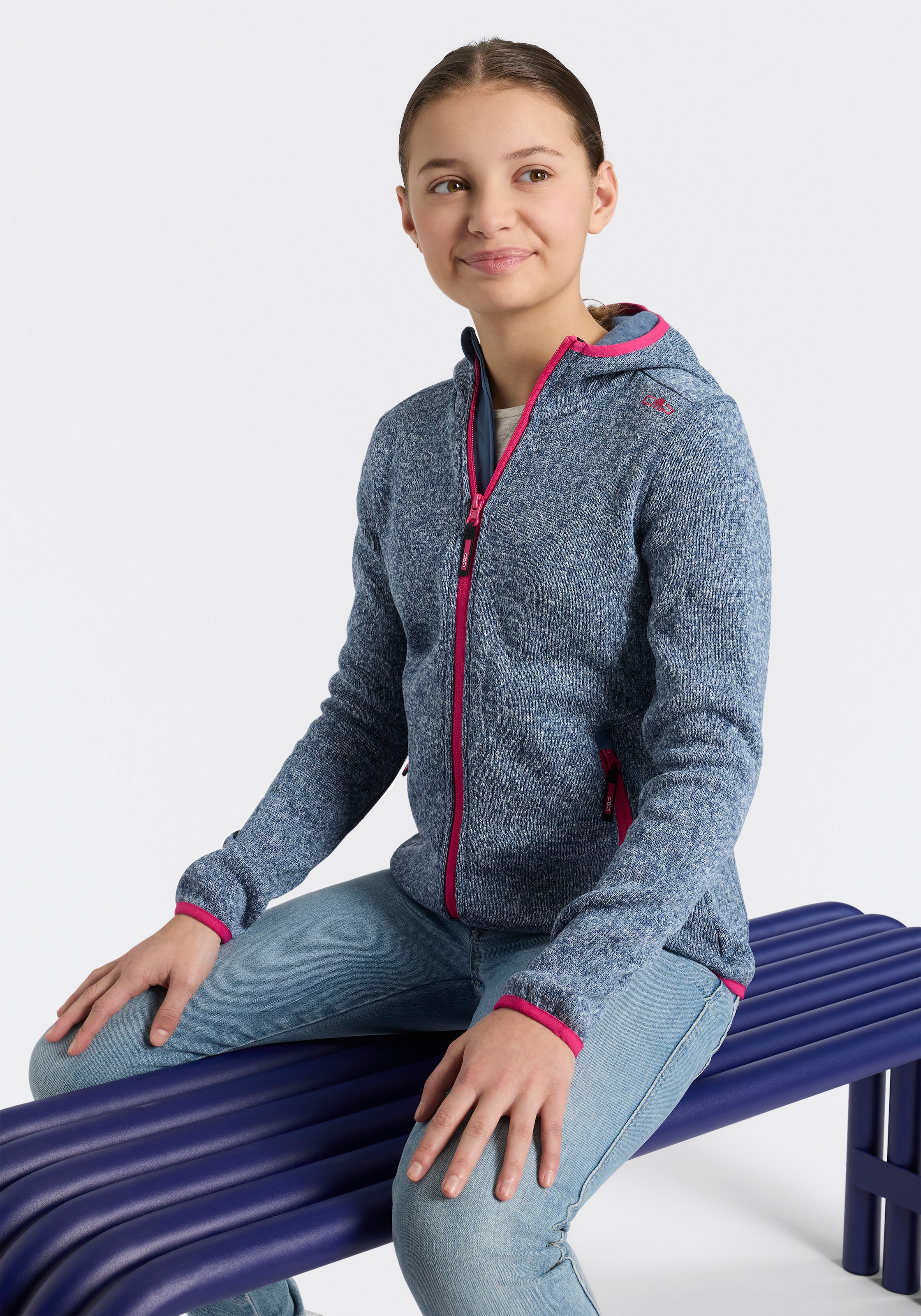 CMP Strickfleecejacke »KID G JACKET FIXED HOOD« mit Kapuze mit Kapuze, wärmeisolierend, windabweisend, wasserabweisend