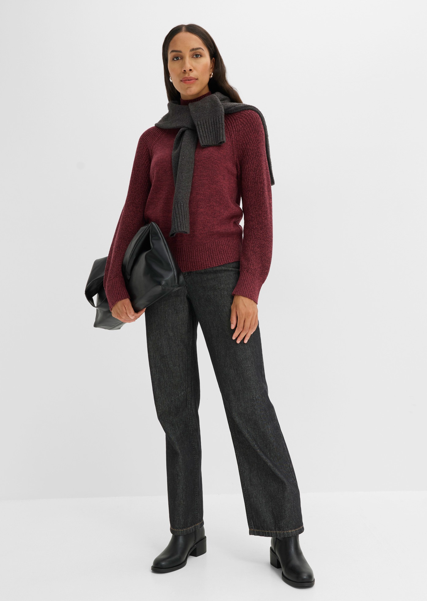 bonprix Strickpullover Loose Fit, aus Baumwolle und Polyacryl, mit Stehkragen