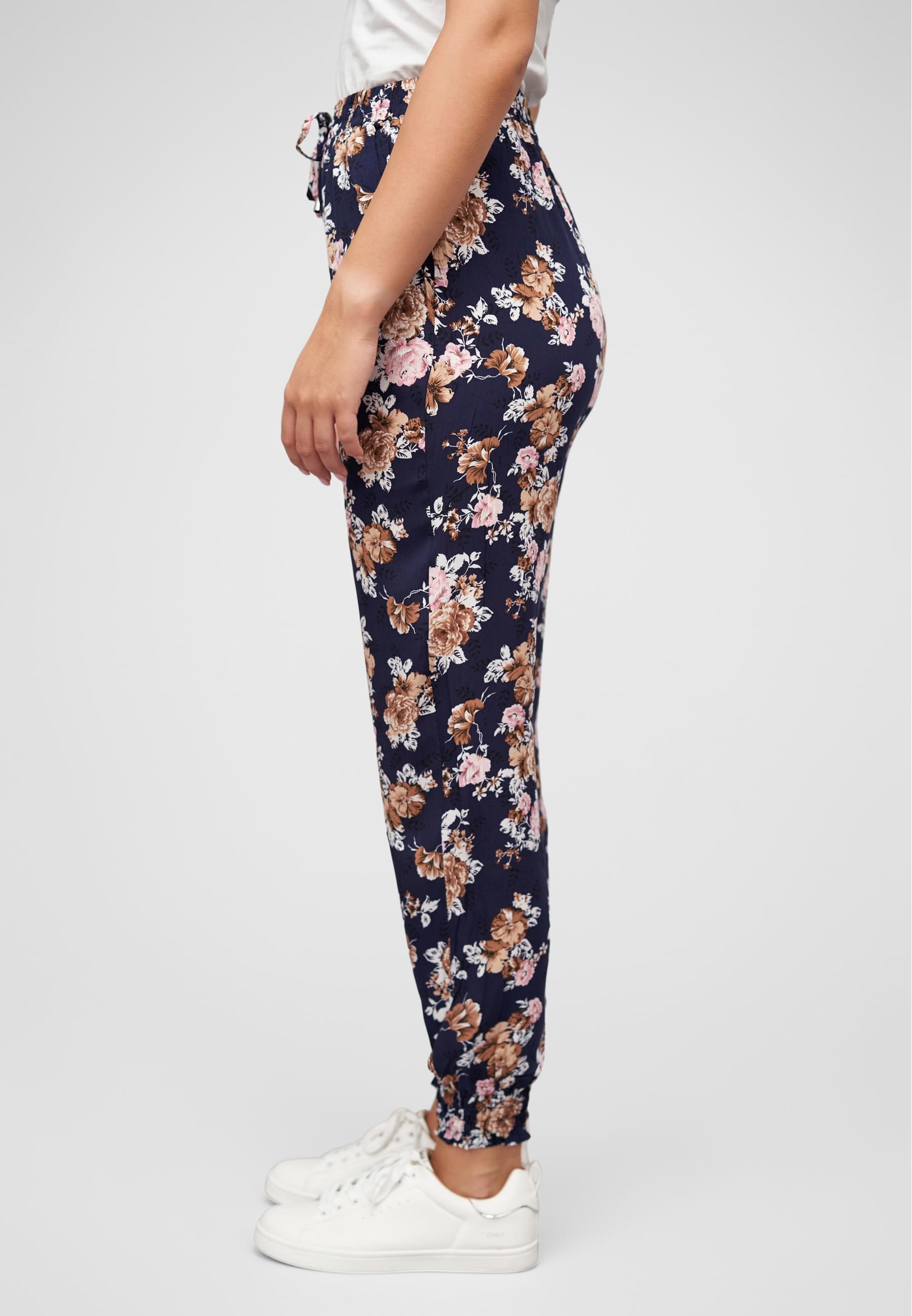 CLOUD 5IVE Stoffhose »CLOUD 5IVE Viskose Hose mit Bündchen 2-Pockets & Rosen Print«, (1 tlg.)