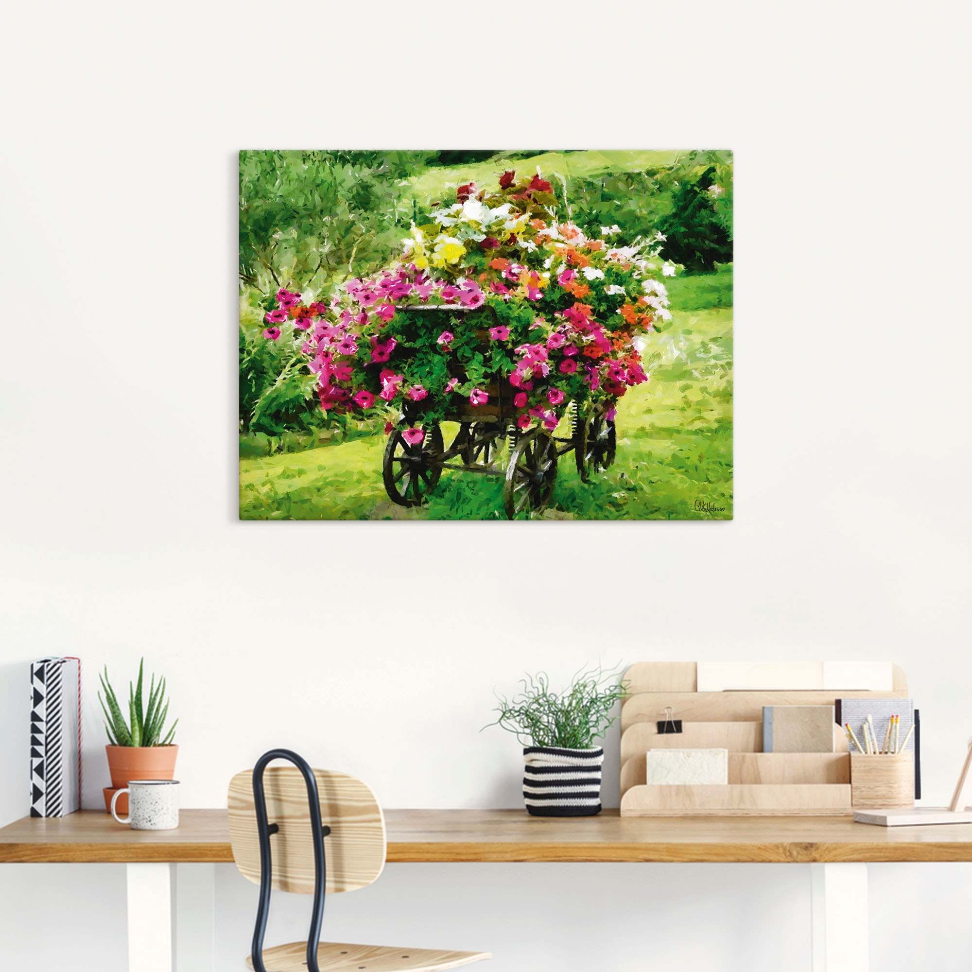 Artland Leinwandbild »Kutsche mit Blumen« Blumenbilder 1 Stk. tlg. auf Holzrahmen gespannt