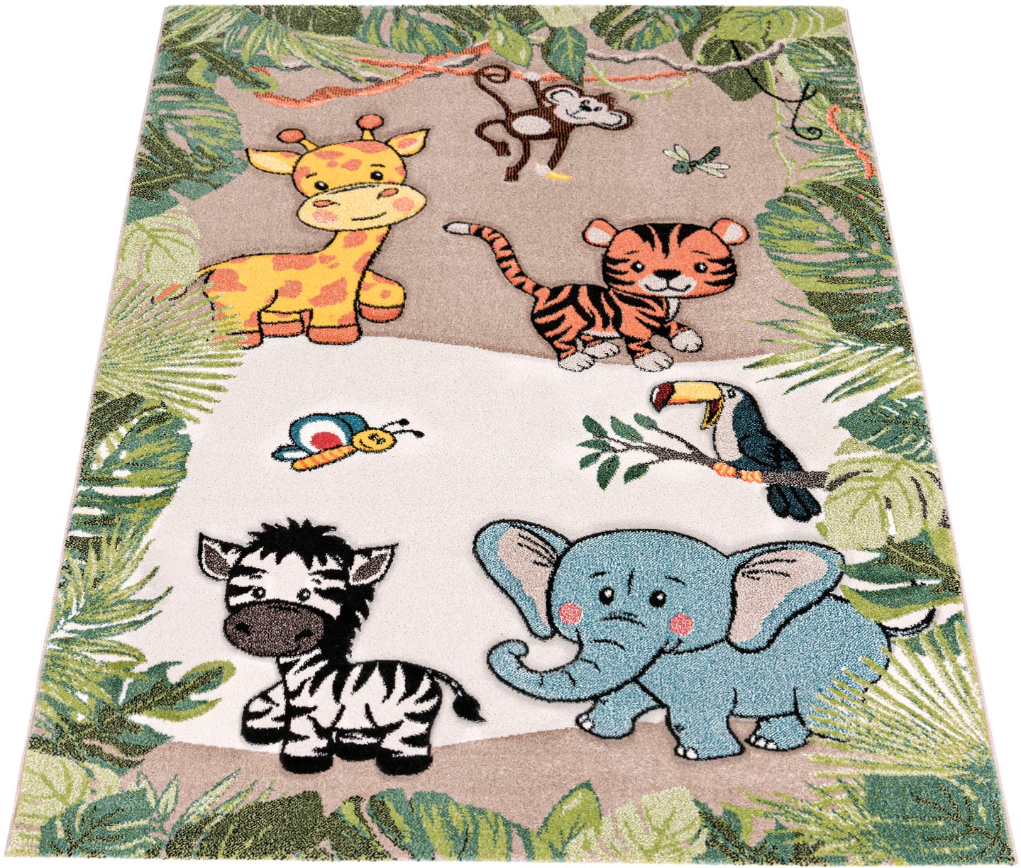 Paco Home Kinderteppich »Diamond 644«, rechteckig, 3D-Design, Motiv Dschungel Tiere, Kinderzimmer