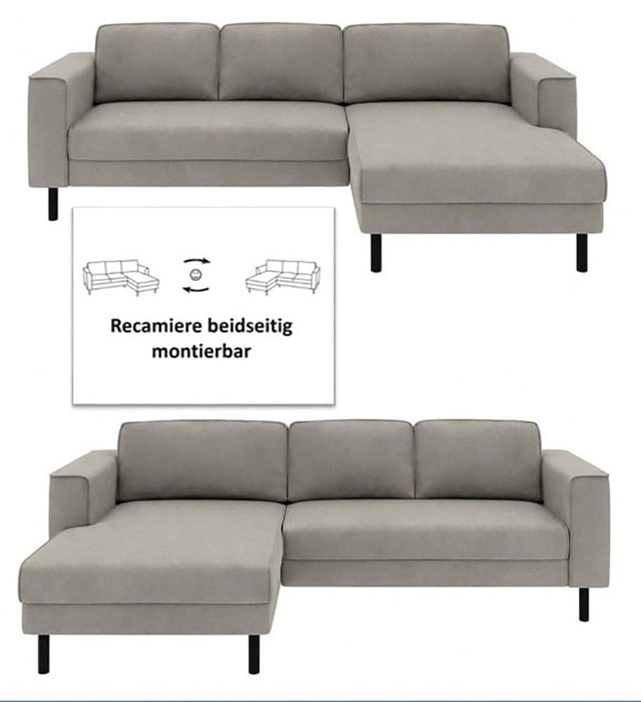 Home affaire Ecksofa »Booster II, whlw. mit Schlaffunktion & Bettkasten, Fuß schwarz« Recamiere beidseitig montierbar,L-Form, in Cord & Struktur LEO o. LINO