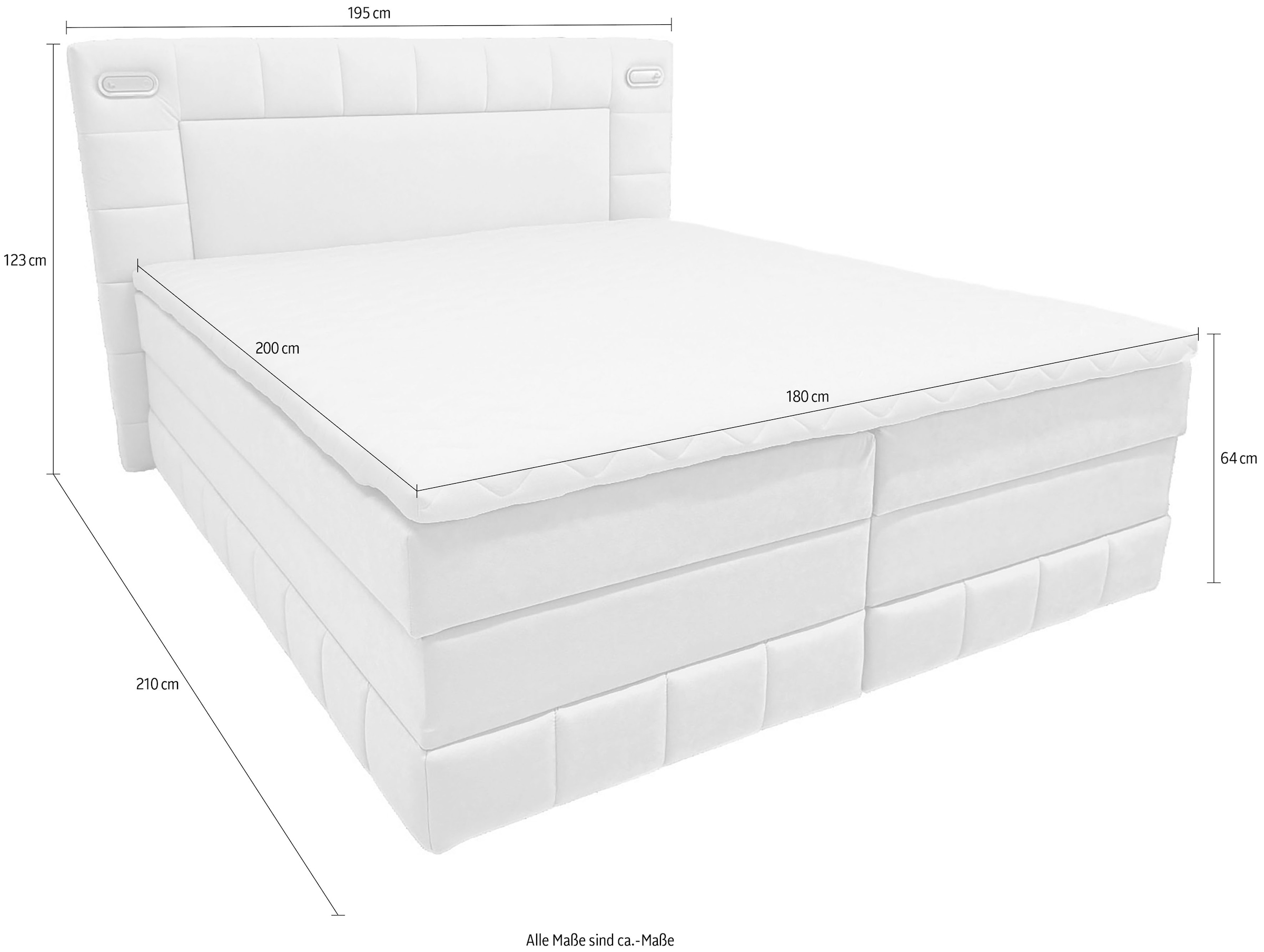 OTTO home Boxbett »PHILLIPA inkl. Bettkasten, wahlweise mit LED-Leuchten, Breite: 180cm« inkl. Kaltschaum-Topper, in verschiedenen Farben erhältlich