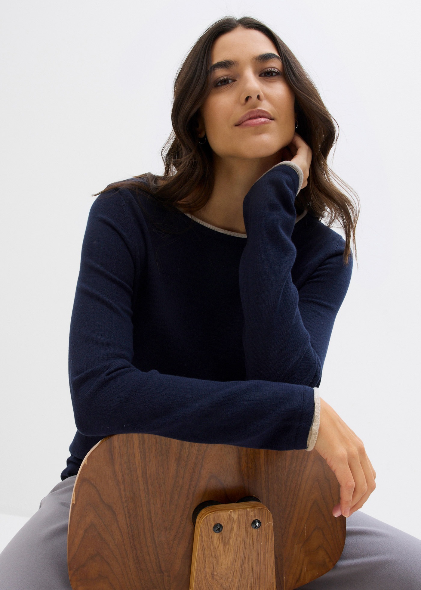 bonprix Strickpullover weiches Material, mit kontrastfarbiger Rollkante günstig online kaufen