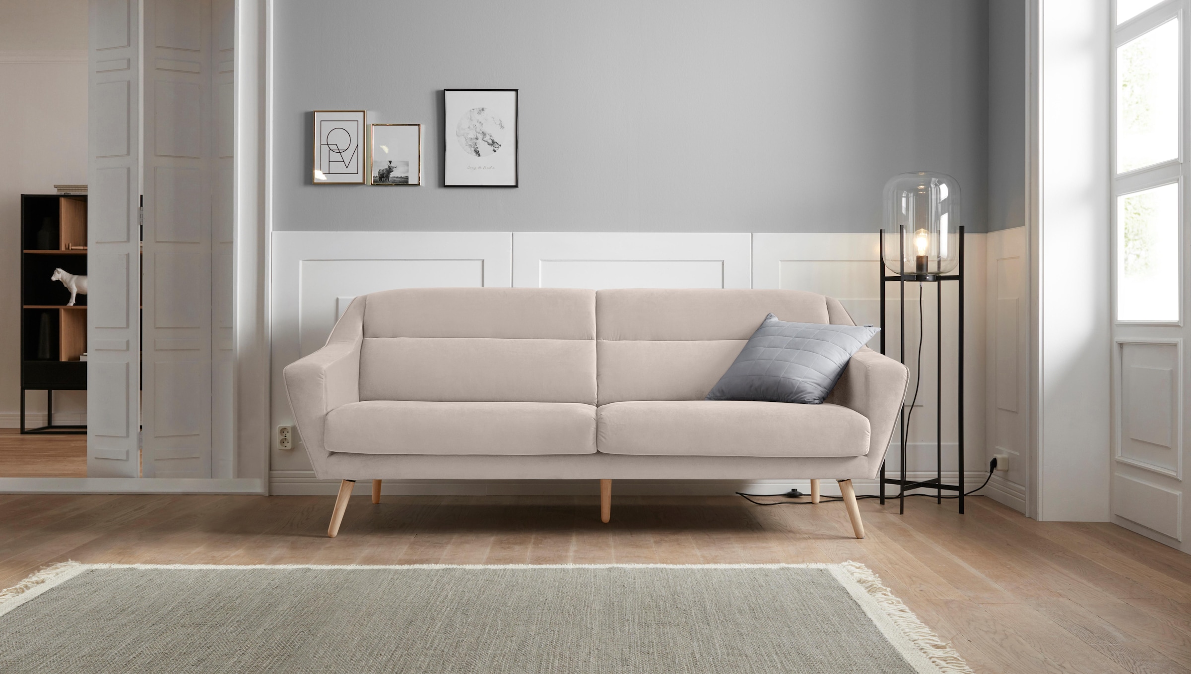 OTTO home 3-Sitzer "Bille" mit Naht im Rückenkissen und Eiche-Beinen, Desig günstig online kaufen