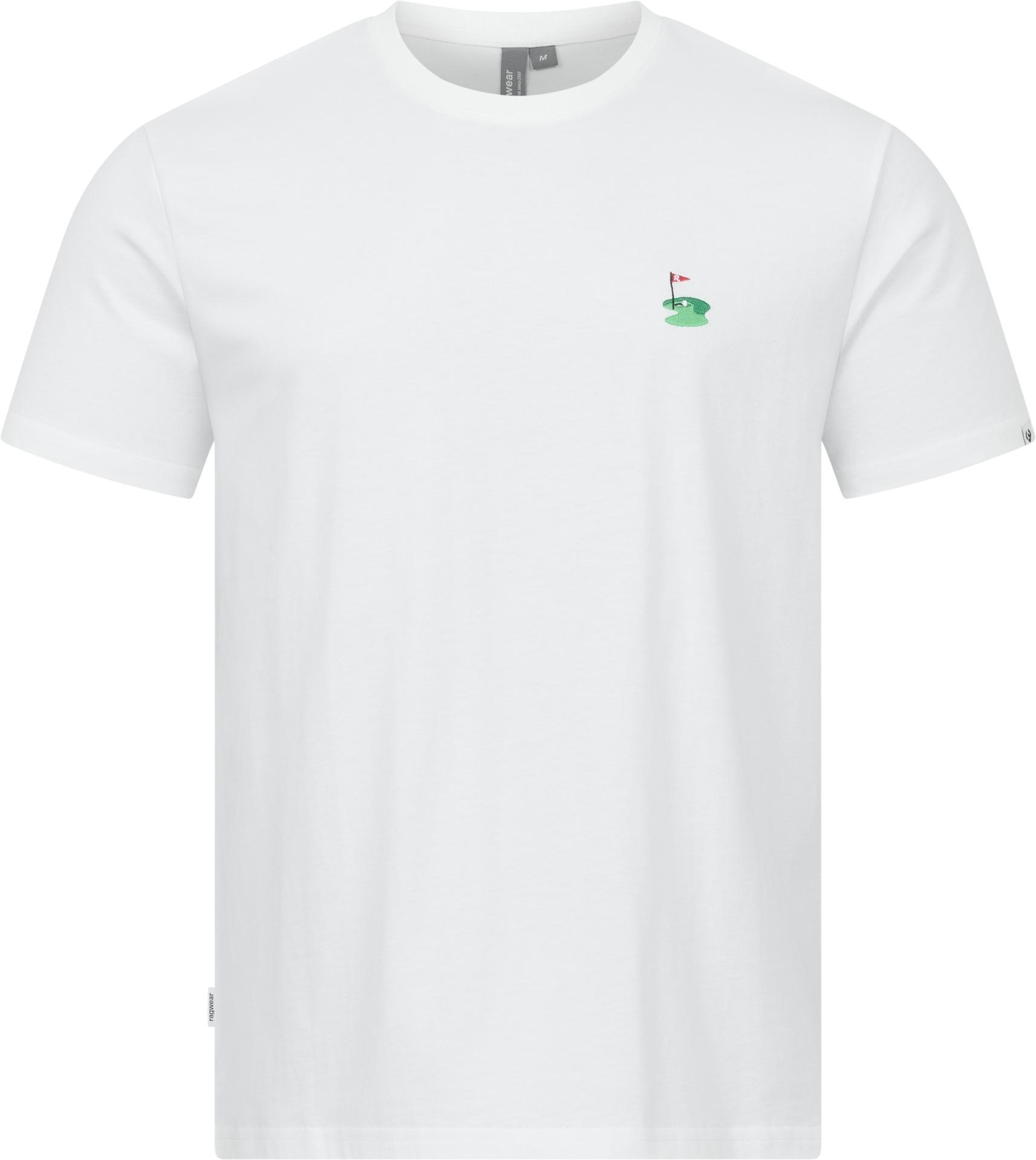 T-Shirt RAGWEAR "Samms E Gots YOUMODO", Damen, Gr. M (50), weiß, Material: 100% Baumwolle, Basic, relaxed fit hüftlang, Rundhals, normaler Saum, Shirts T-Shirt, Kurzärmliges Shirt mit Golf-Stickerei