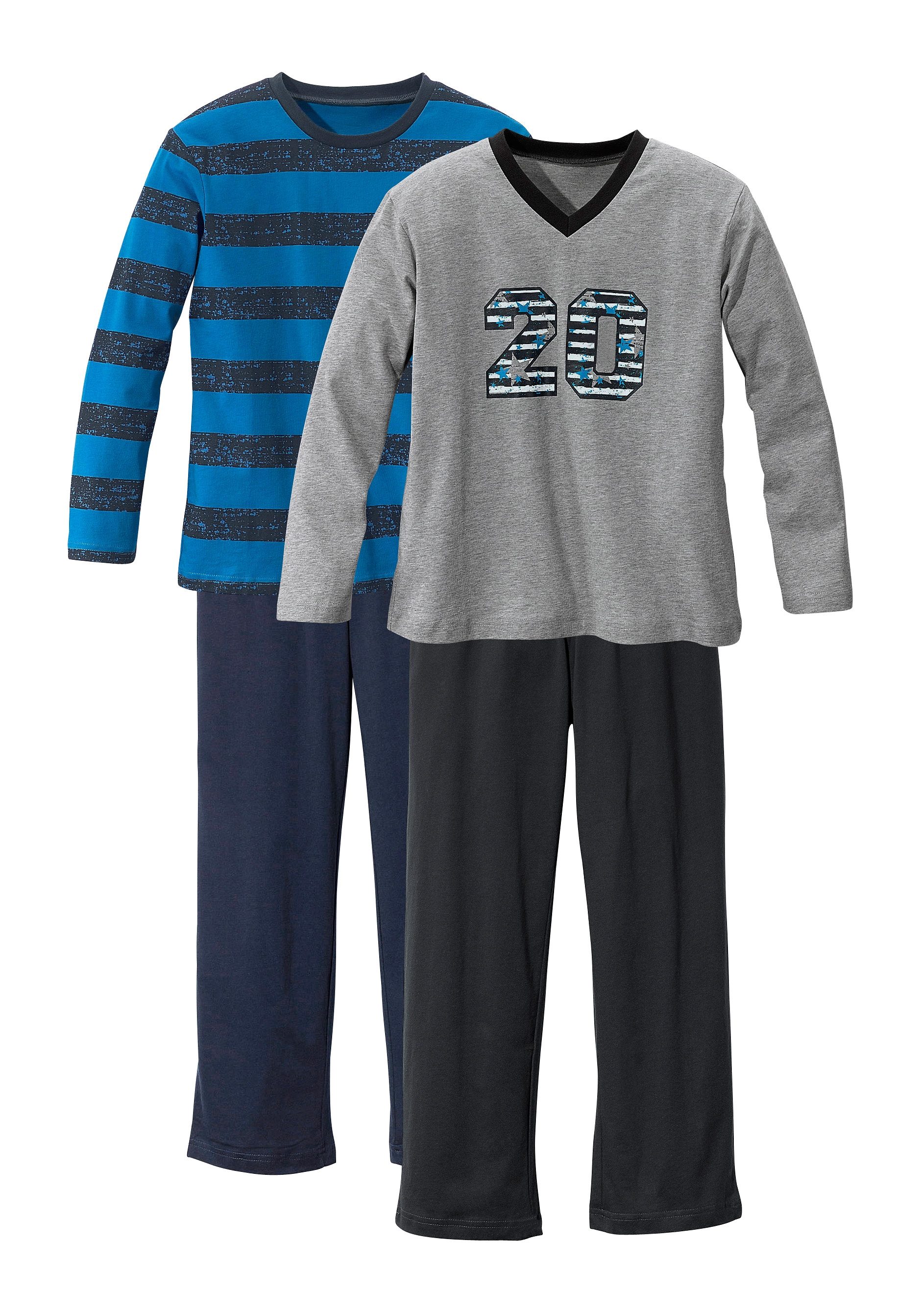 AUTHENTIC LE JOGGER Pyjama 4 tlg. langer Schlafanzug mit gestreiftem Druck, aus Baumwolle