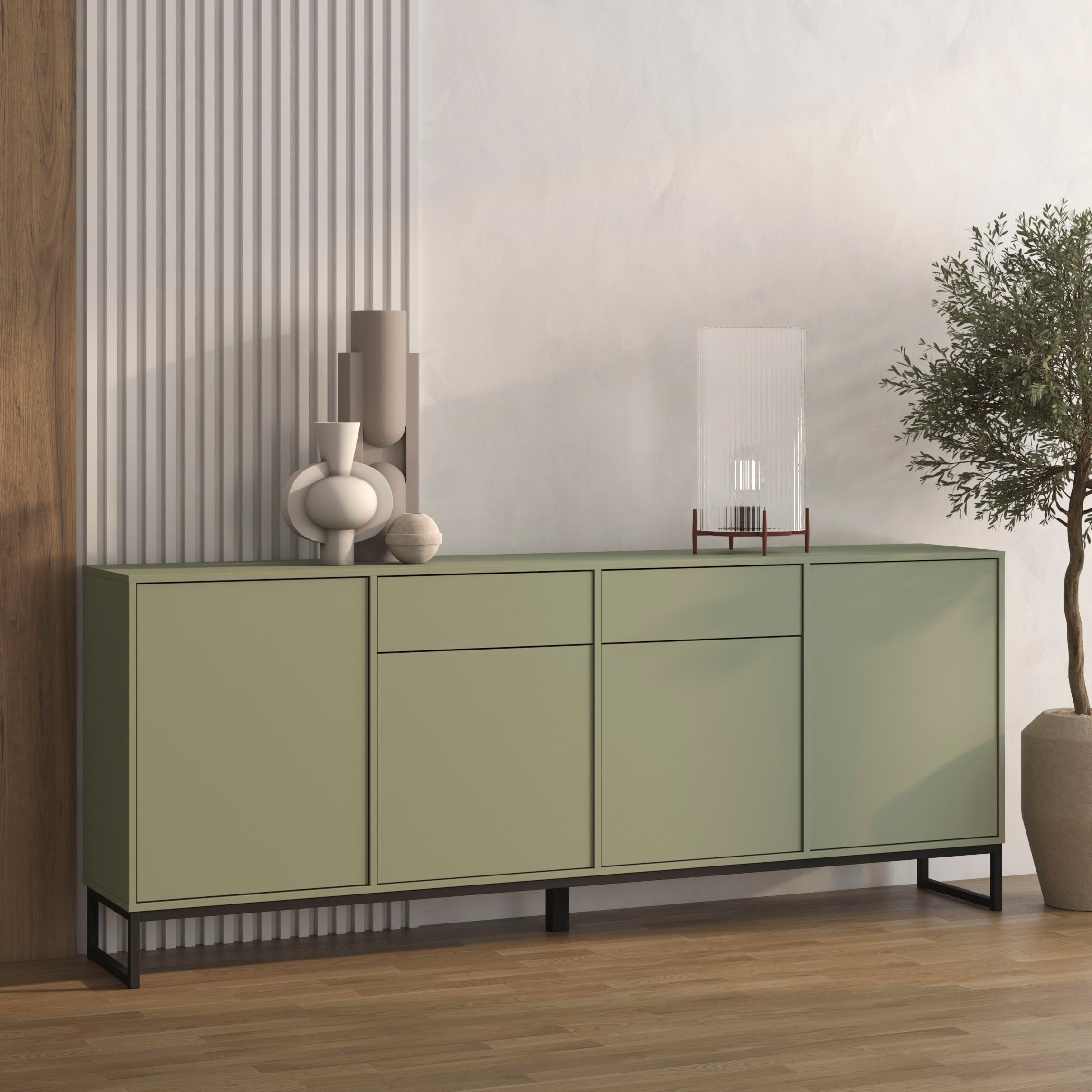 OTTO home Sideboard "Loft, Breite 208,5 cm, grifflose Kommode 4 Türen/2 Schubkästen." Schubladenschrank mit viel Stauraum, Einlegeböden verstellbar