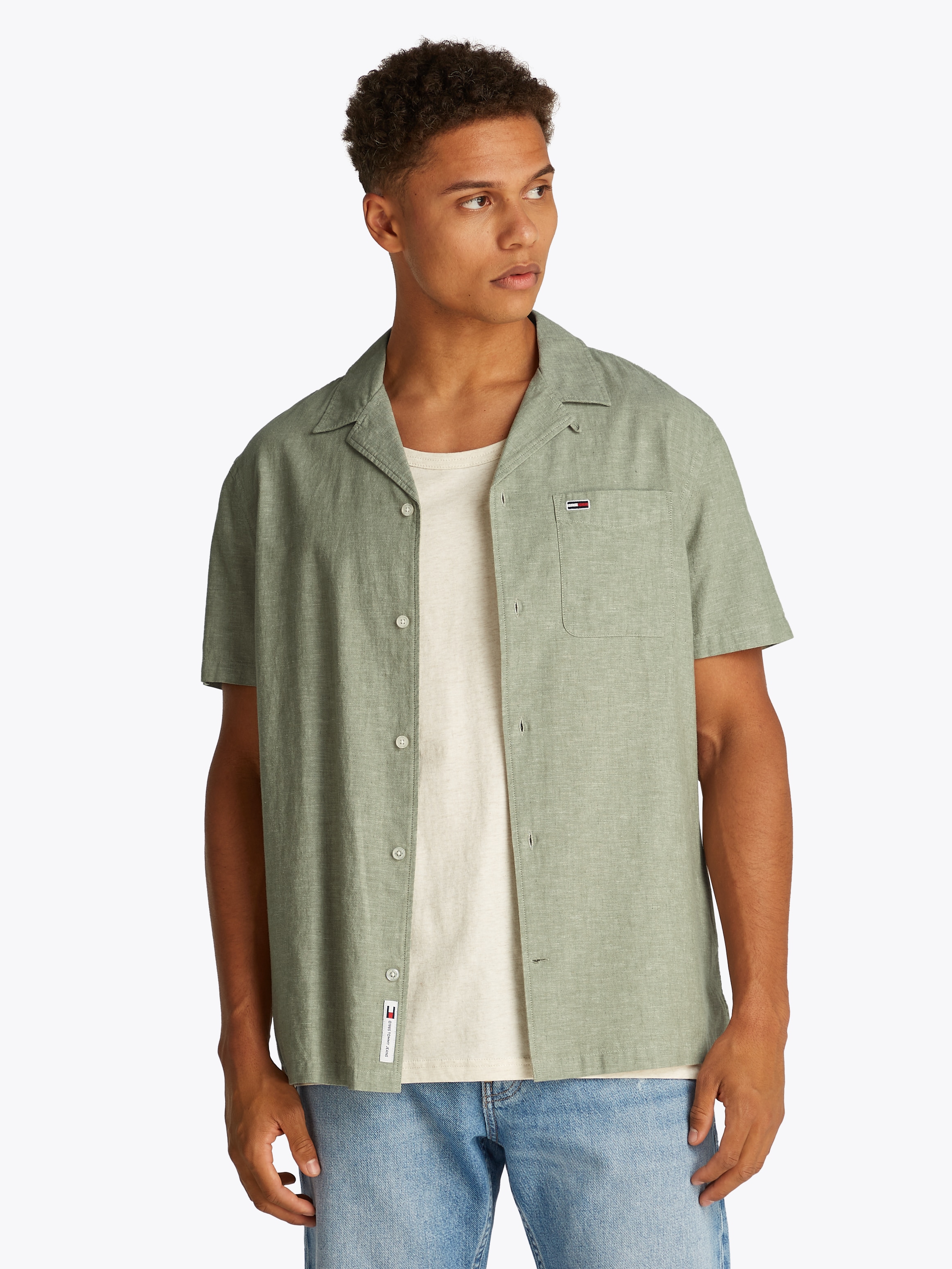 Tommy Jeans Plus Kurzarmhemd "TJM LINEN BLEND CAMP SS EXT", Mit V-Ausschnit günstig online kaufen