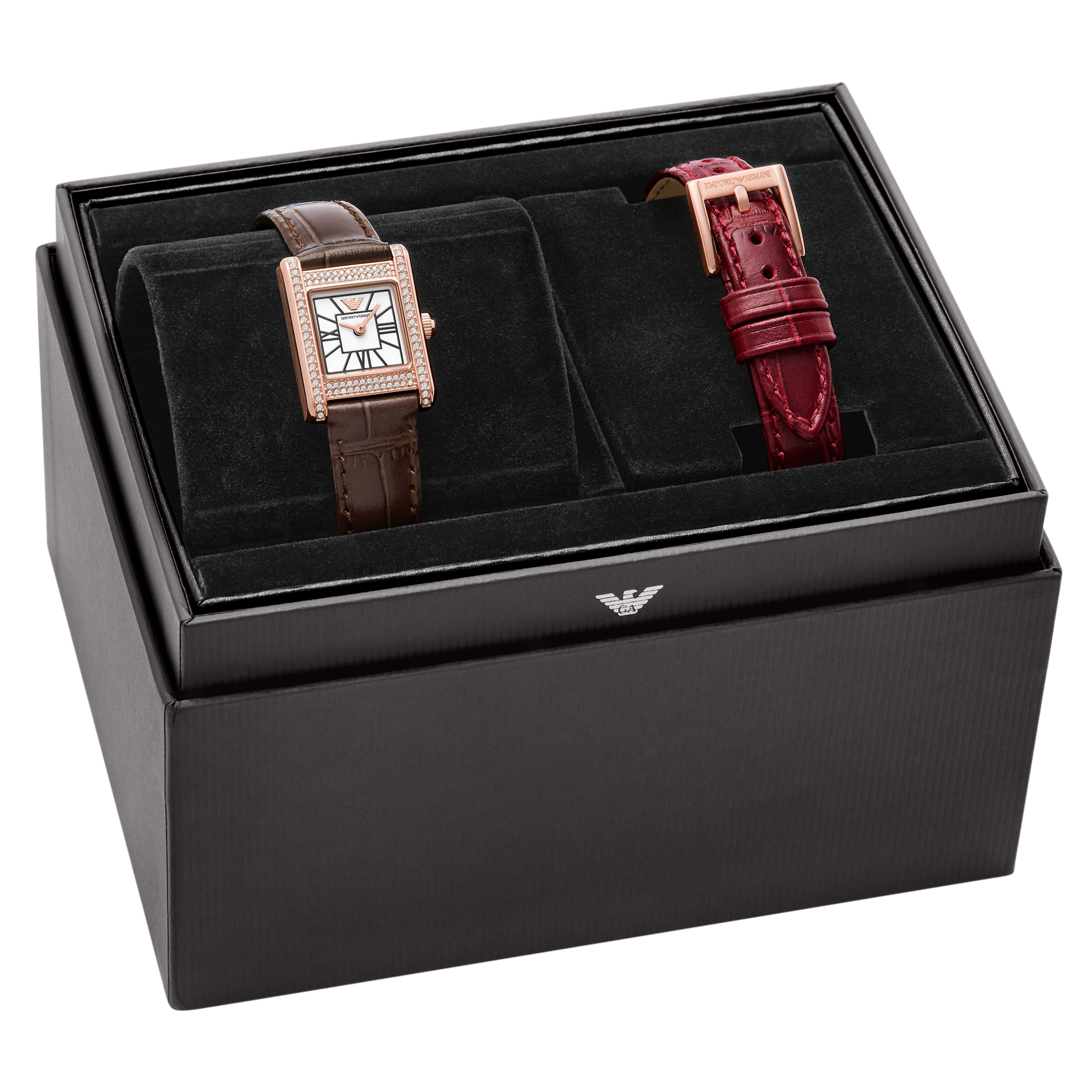 Emporio Armani Quarzuhr Armbanduhr, Damenuhr, Lederarmband, Ideal auch als Geschenk, analog