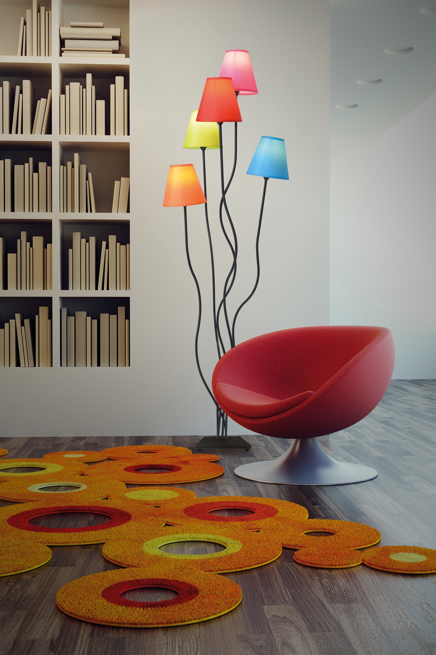 näve Stehlampe »Colori«, 5 flammig, Leuchtmittel E14 | ohne Leuchtmittel, 5flg. bunte Textilschirme orange, grün, pink, blau und rot Höhe 156cm