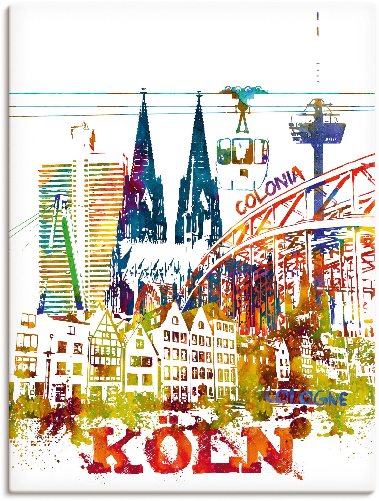 Artland Leinwandbild "Köln Dom Grafik", Köln, (1 St.), auf Keilrahmen gespannt