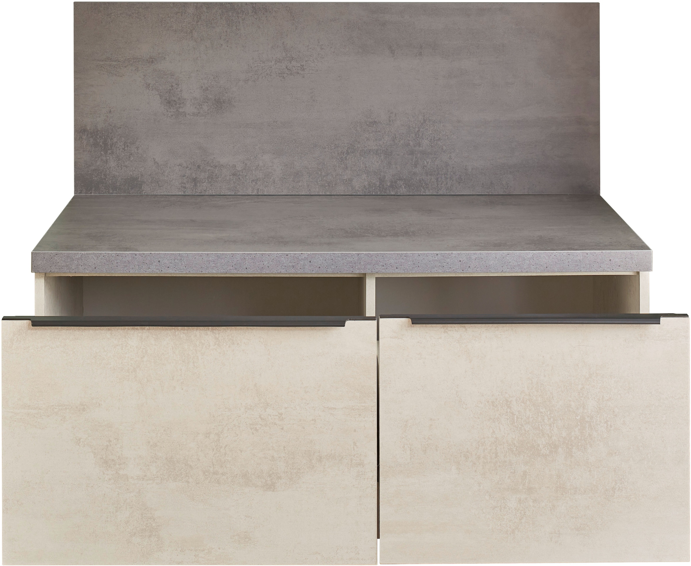 BASIC by Balculina Unterschrank »Sanibel Küchenschrank, Küchensitzbank BxHxT 110x94x60«, (1 St.), Breite 110cm, Melaminbeschichtung, 2 Auszüge, als Sitzbank nutzbar
