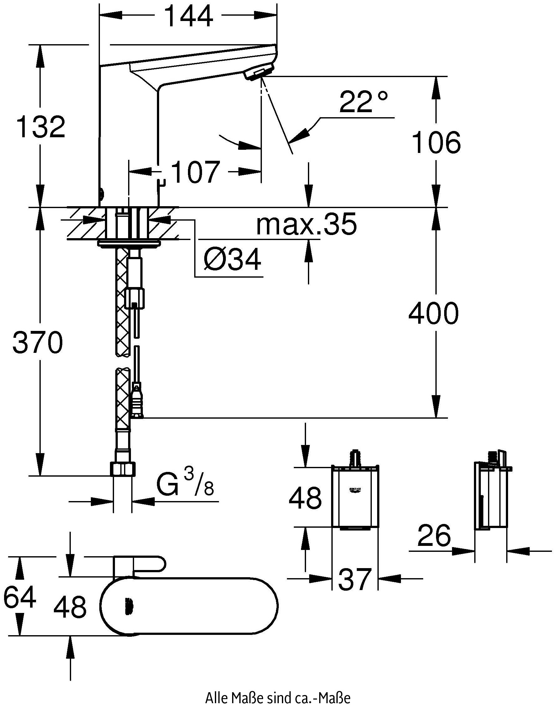 Grohe Waschtischarmatur »Get E«, mit Wassersparfunktion, berührungslose Armatur