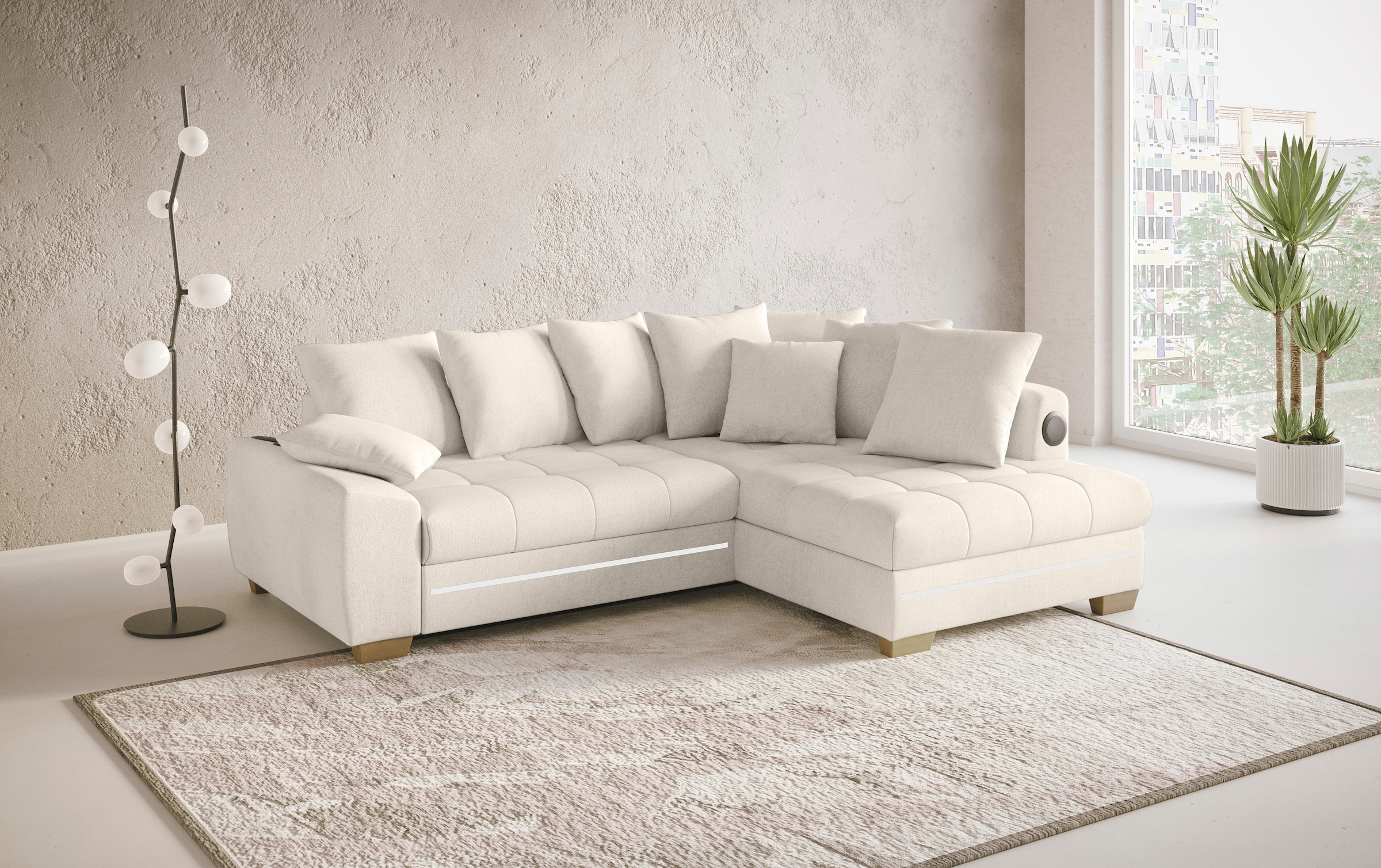 Mr. Couch Ecksofa »Nikita II, L-Form«, RGB-LED, Bluetooth-Soundsystem, wahlweise mit Bett, Bettkasten