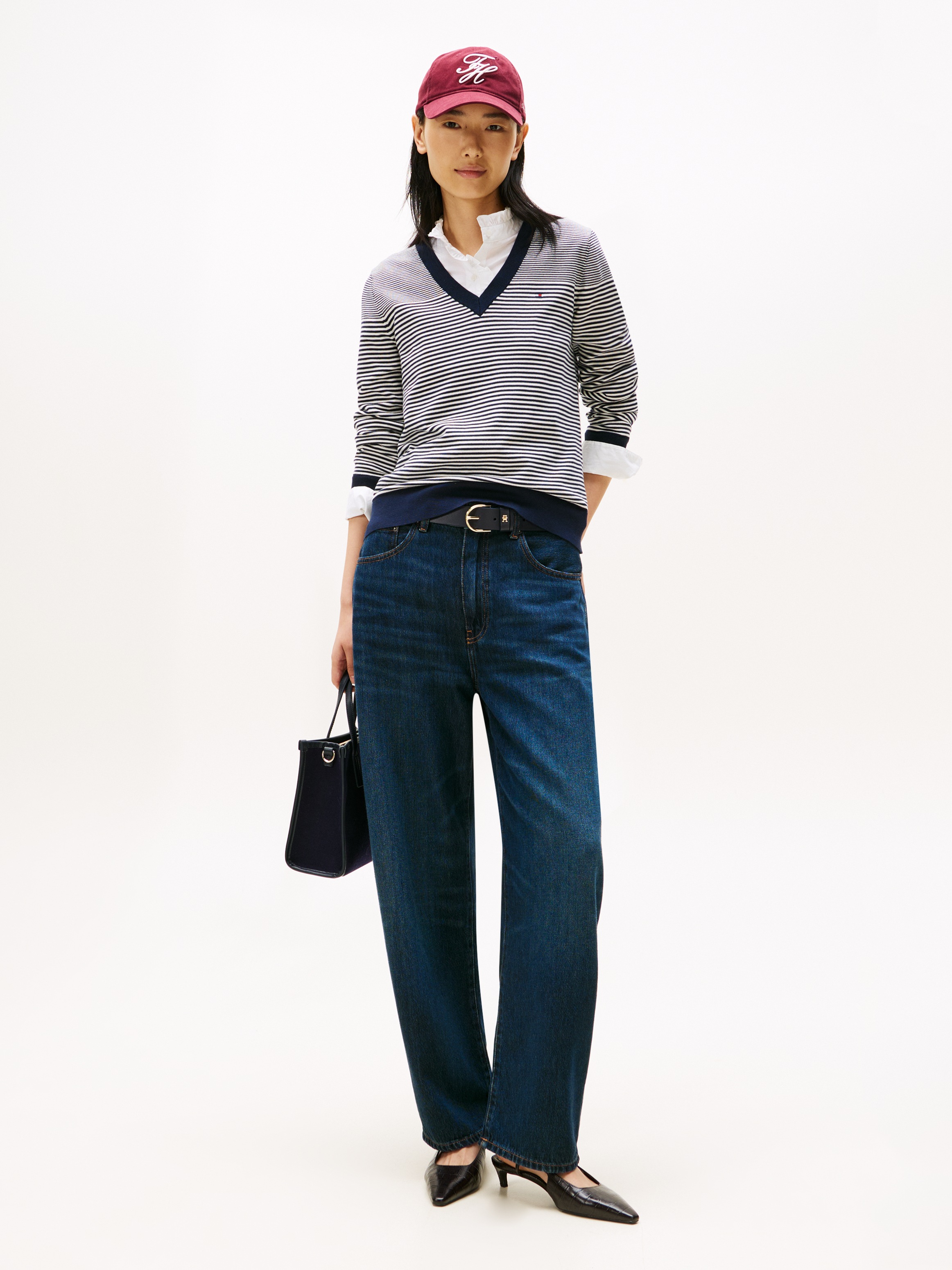 Tommy Hilfiger V-Ausschnitt-Pullover »CO JERSEY STITCH V-NK SWEATER mit V-Ausschnitt und Ripp«, unifarben, casual, regular fit, Baumwollmix, V-Ausschnitt