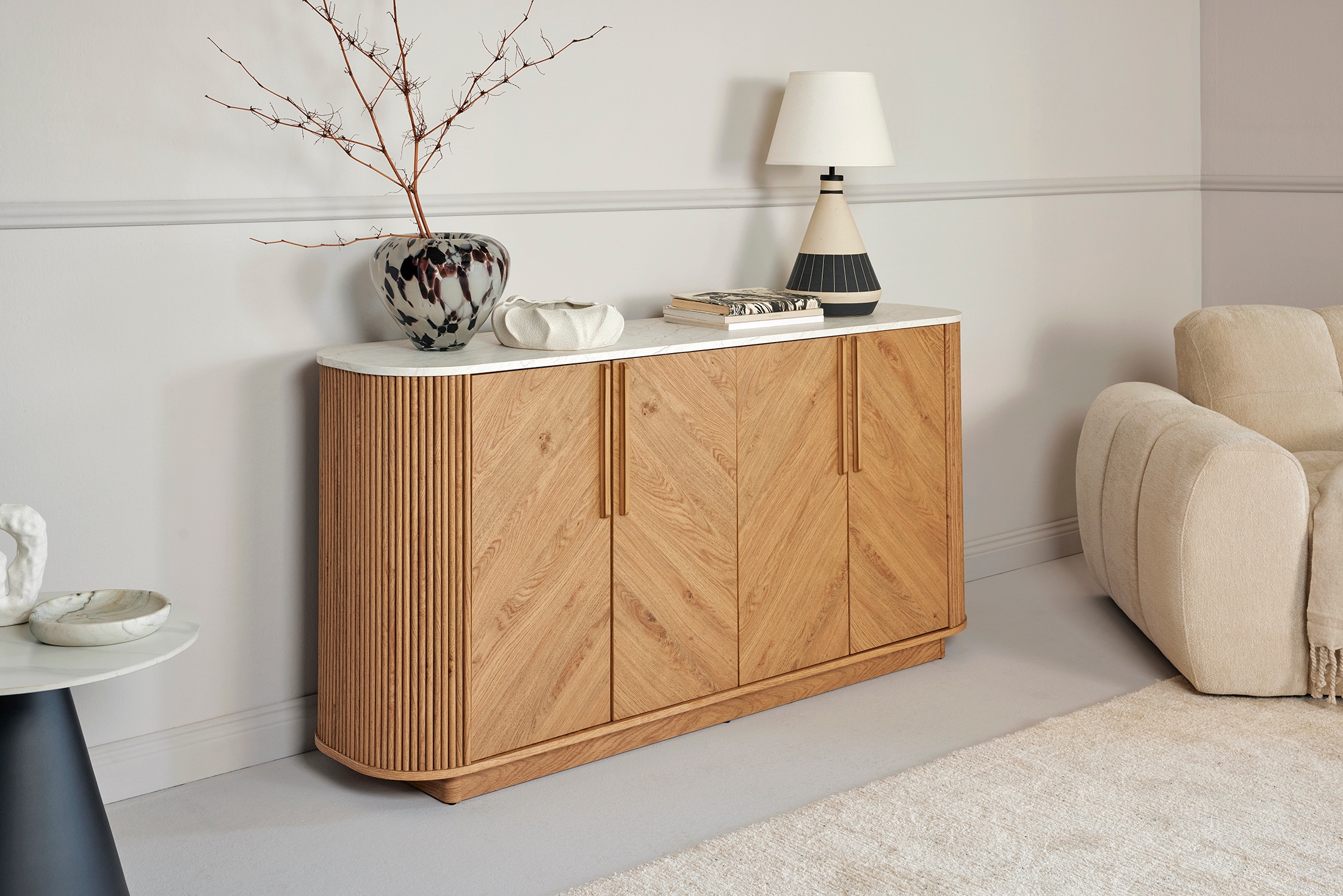 Jahnke Sideboard »ARROW SB 160«, (1 St.), Sideboard, abgerundet, Fischgrät-Muster, Breite 159,5 cm