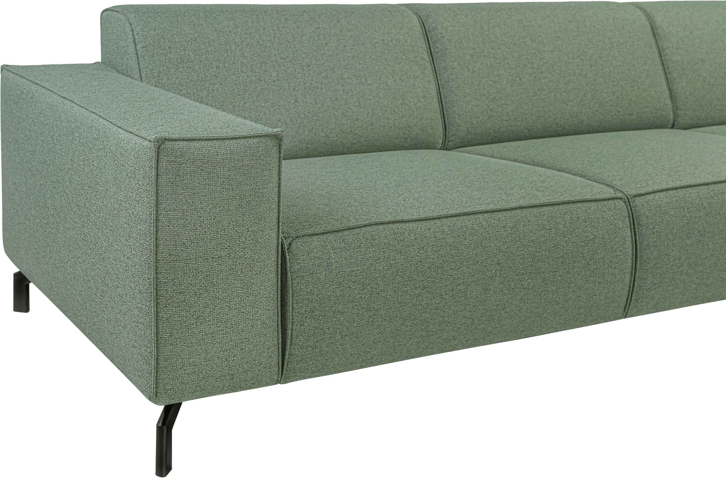 Places of Style Ecksofa »Lorcan, Breite 275 cm, weiches Sitzgefühl«, mit schwarzen Metallfüßen, Lederoptik und in weichem Strukturstoff