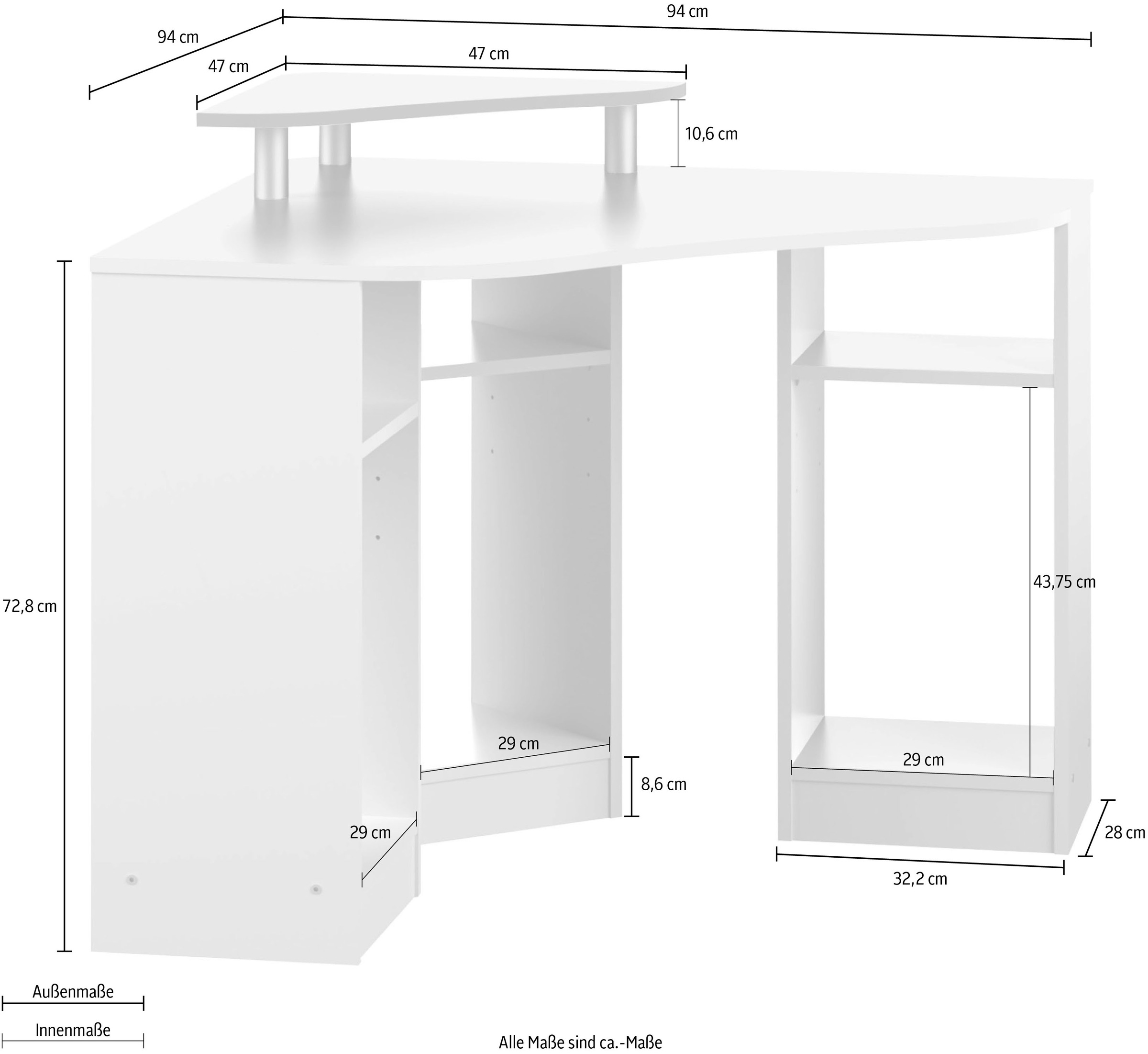 TemaHome Schreibtisch »Corner«, Melamingestell, Tischplatte in untersch. Farbvarianten, Breite 94 cm