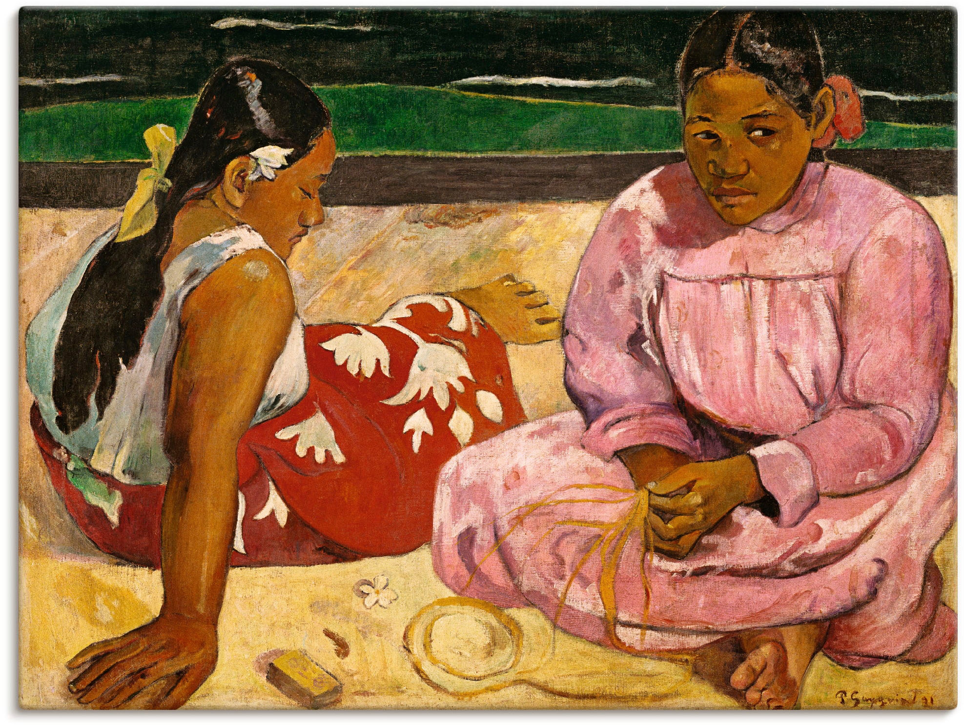 in als Wandaufkleber oder kaufen Frau, versch. Leinwandbild, Am von St.), (1 (oder: Artland Wandbild Tahiti BAUR »Frauen Strand).1891«, Poster Größen |
