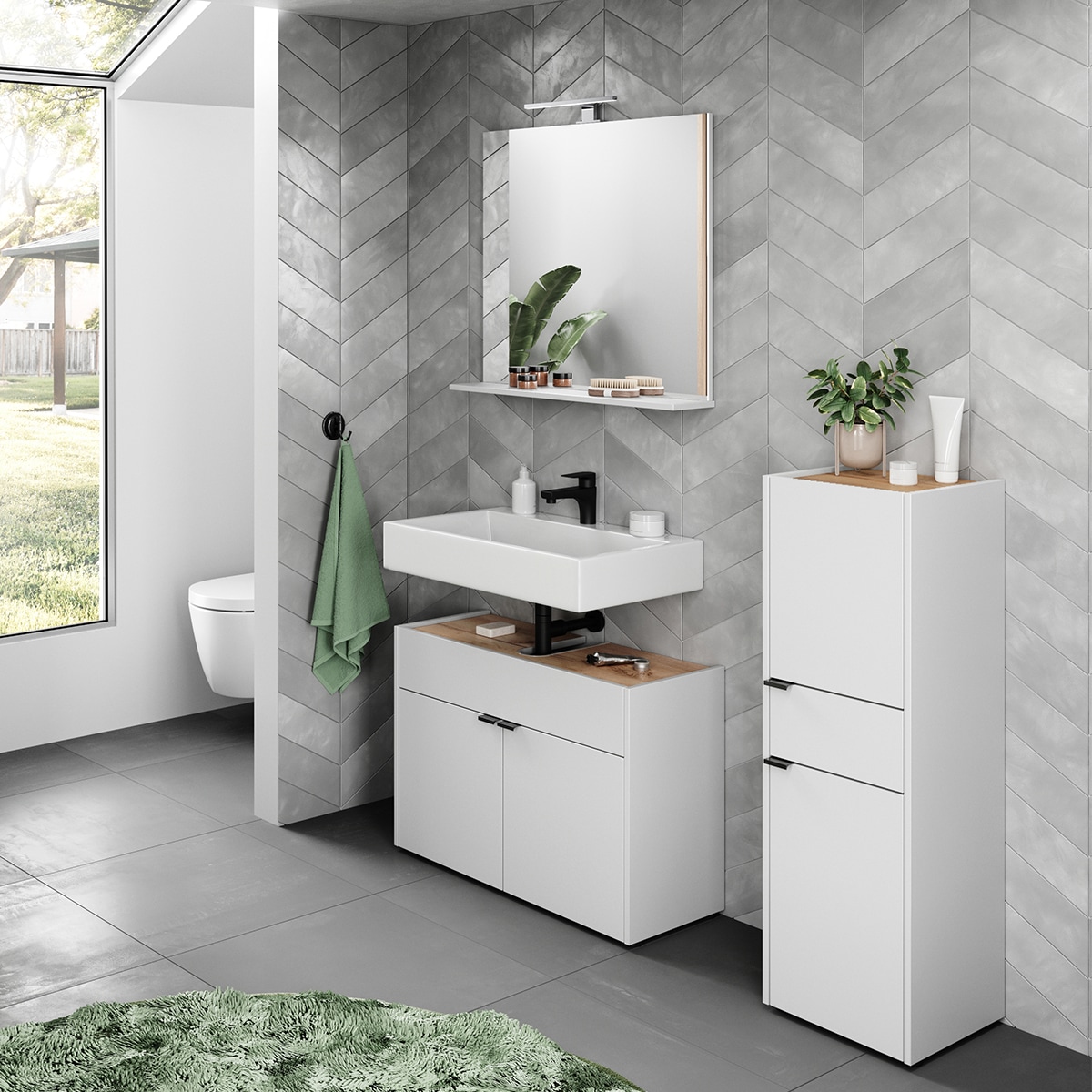 GERMANIA Badmöbel-Set »Ameca«, (3 St.), Badezimmer-Set bestehend aus Waschbeckenunterschr., Spiegel & Schrank