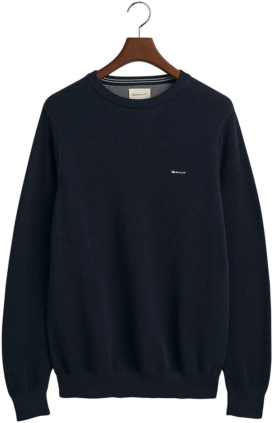 Gant Rundhalspullover "COTTON PIQUE C-NECK", mit Logostickerei auf der Brus günstig online kaufen